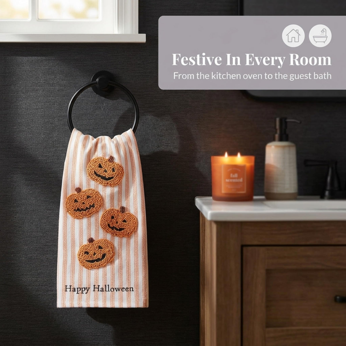 Mud Pie Halloween Bead Towel, Pumpkin, 26" x 14"
