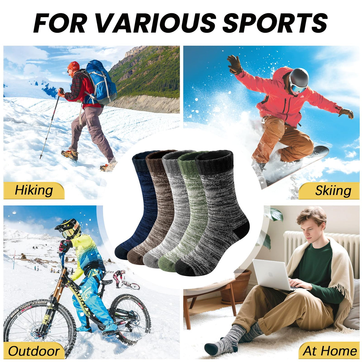 YUVFEHY 5 Pairs Merino Wool Socks for Men Extra Thick for Winter Hiking 🍁 All In One Marketplace Canada