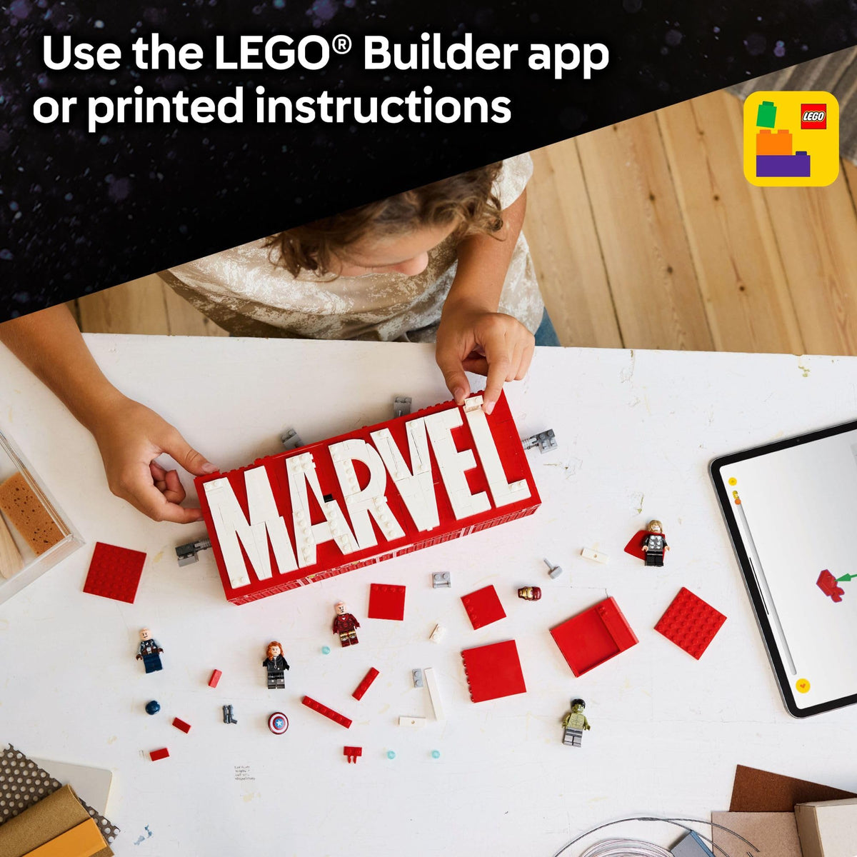 LEGO Marvel: Marvel Logo & Minifigures Building Toy - Marvel Collectible Set for Kids, Boys and Girls, Ages 12+ - Model Kit with 5 Minifigures - Gift Idea for Birthday - 76313