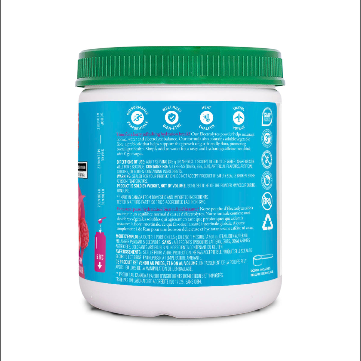 Organika Canadian-Made Electrolytes Powder | Wild Raspberry Flavour - 350g, 100 servings