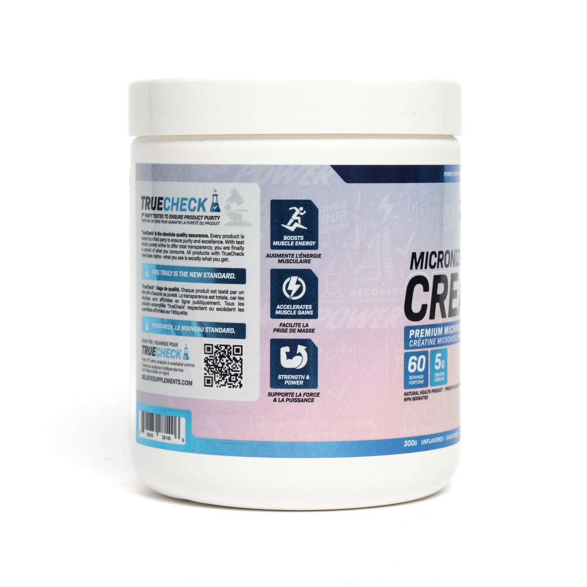 Believe Supplements Micronized Creatine Monohydrate Powder | 5g Creatine Per Scoop | Unflavoured Creatine for Strength, Power & High-Intensity Training, Easy Mixing | 60 Servings, 300g