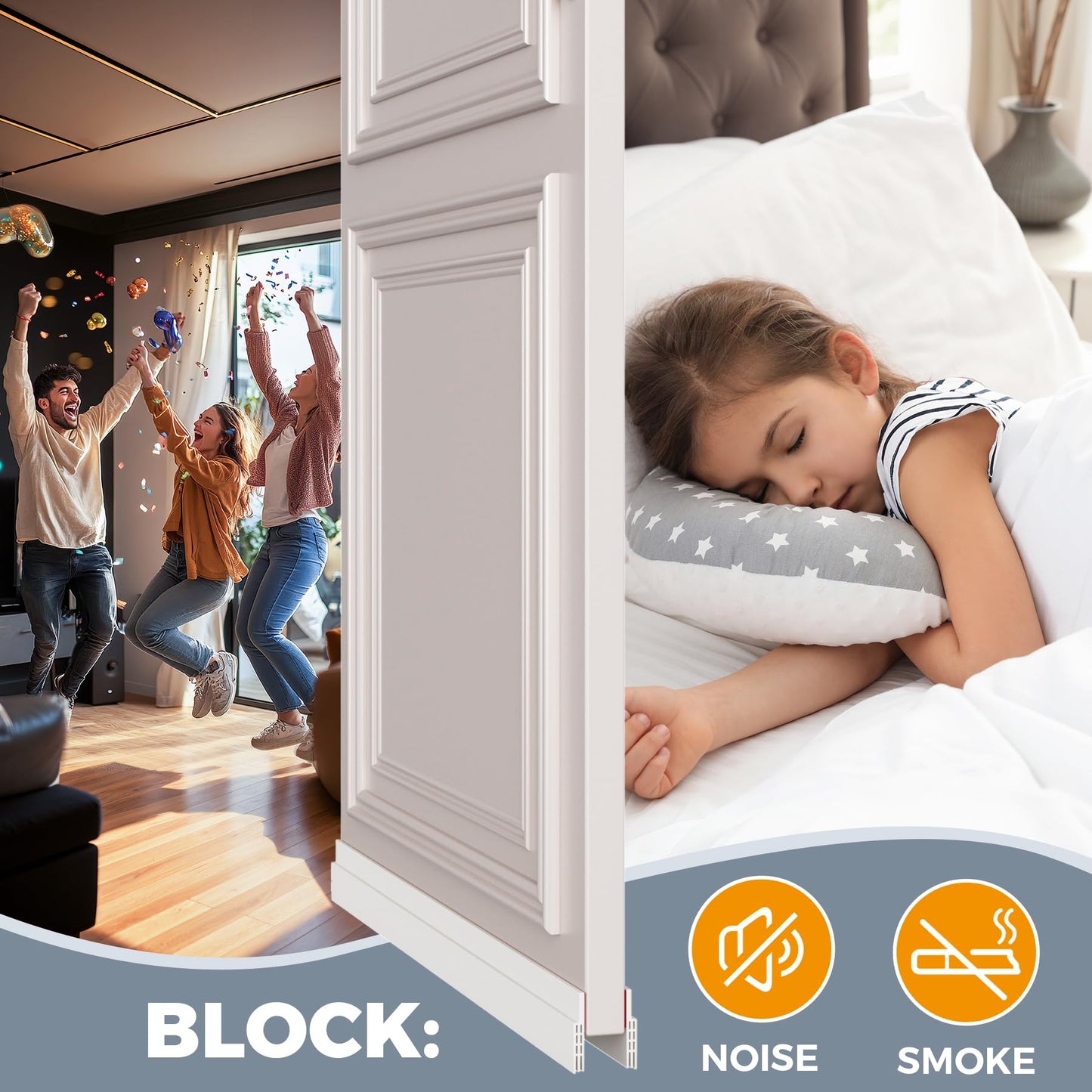 GroTheory 2 Pack Door Draft Stopper, Under Door Draft Blocker, Soundproof Weather Stripping Door Seal, 2"" W x 39"" L, White - Available at All In One Marketplace Canada
