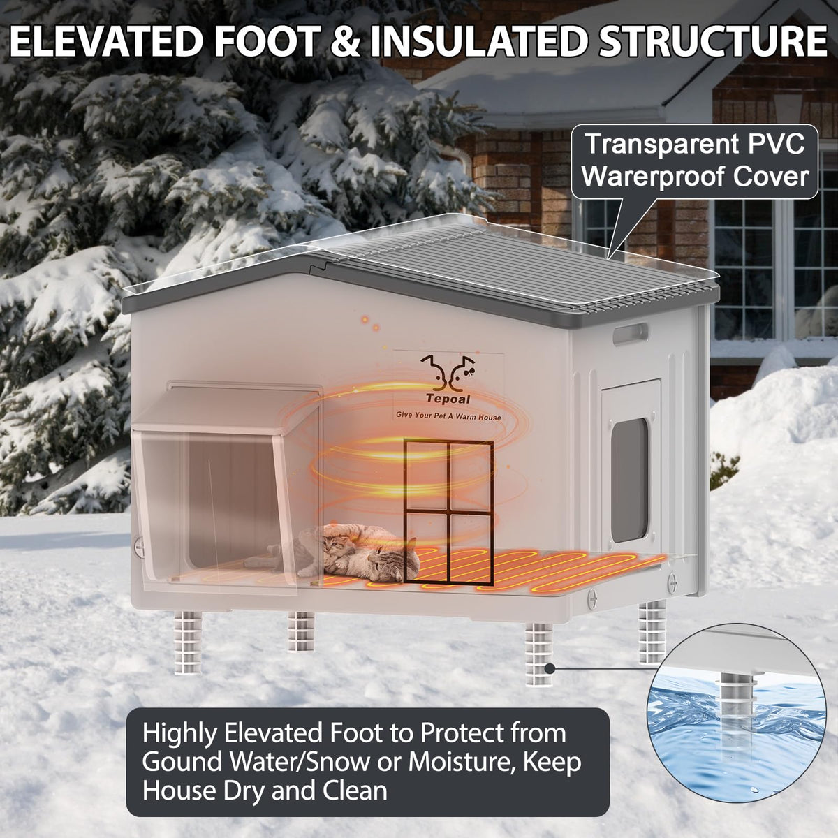 Large Indestructible Heated Cat House for Outside, Extremely Waterproof & Weatherproof Heated Outdoor Cat House for Winter, Fully Insulated Feral Cat Shelter for Barn Cats Strays, 22x17x19.7 in 🍁 All In One Marketplace Canada