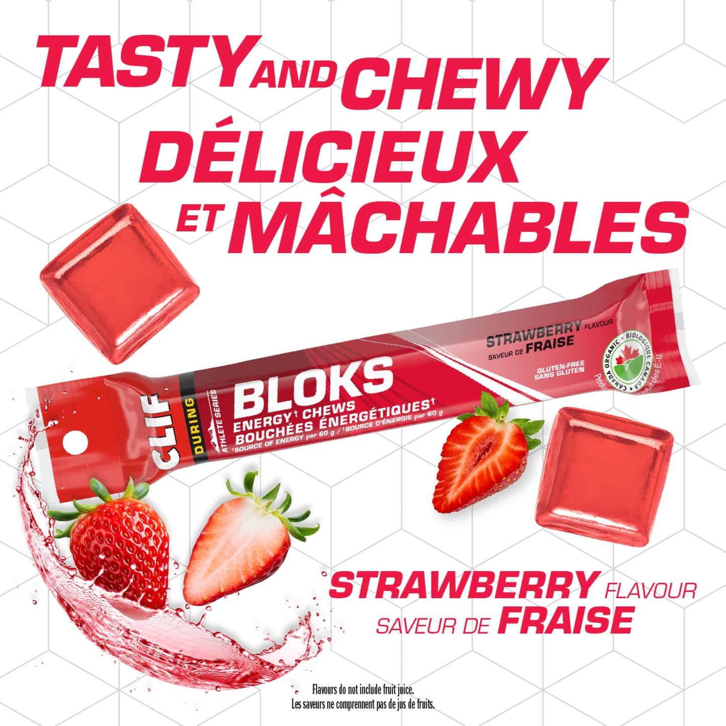 CLIF BLOKS Strawberry Energy Chews – Organic, Gluten-Free, 60g (18-Pack)