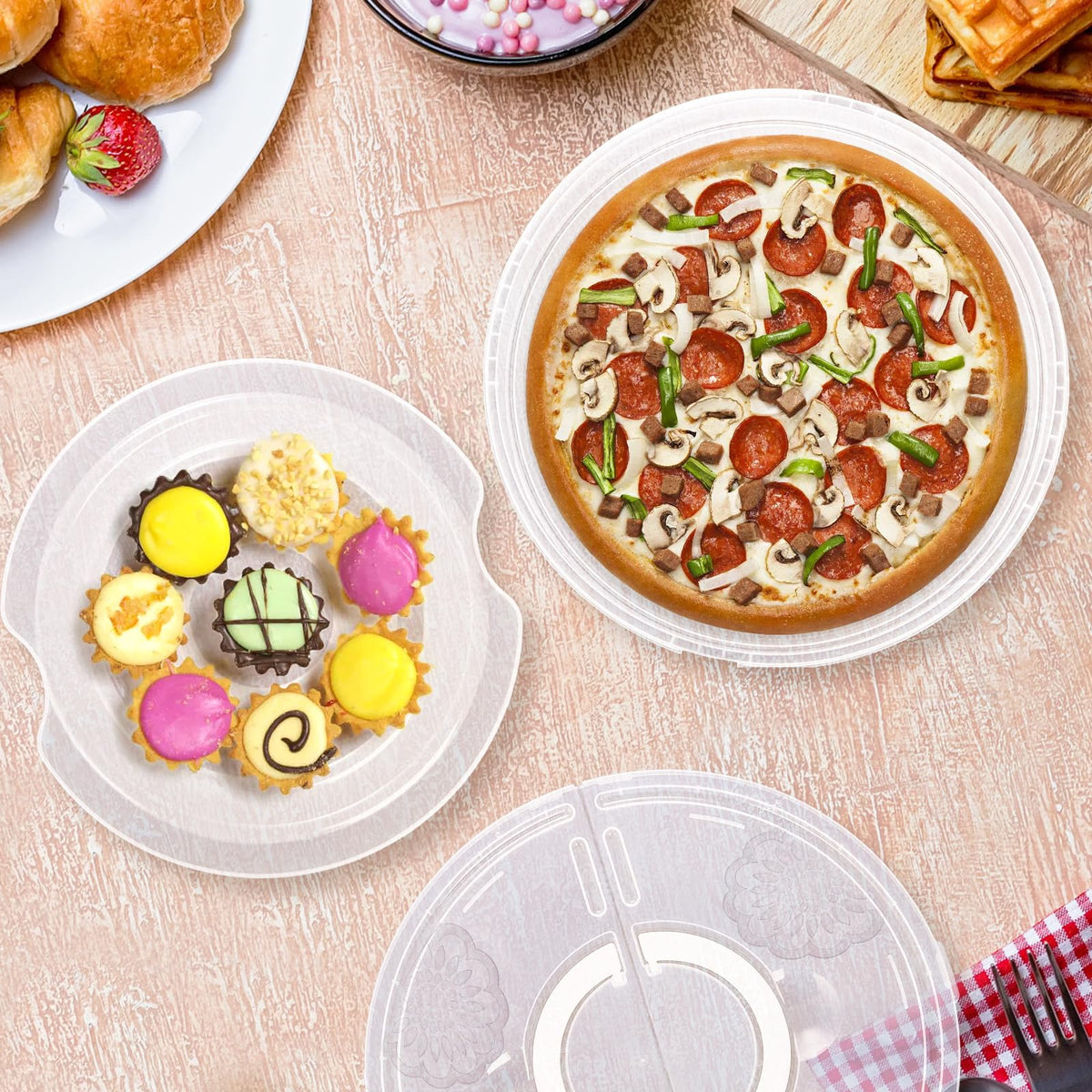 Lawei 2 Pack 12 Inch Food Storage Container with Lid and Handle, 2 Compartment Leak-Proof Pie Carrier & Pizza Keeper, Reusable Pizza Storage Container for Cake, Cheesecake, Tortilla, Picnic, Pastry 🍁 All In One Marketplace Canada