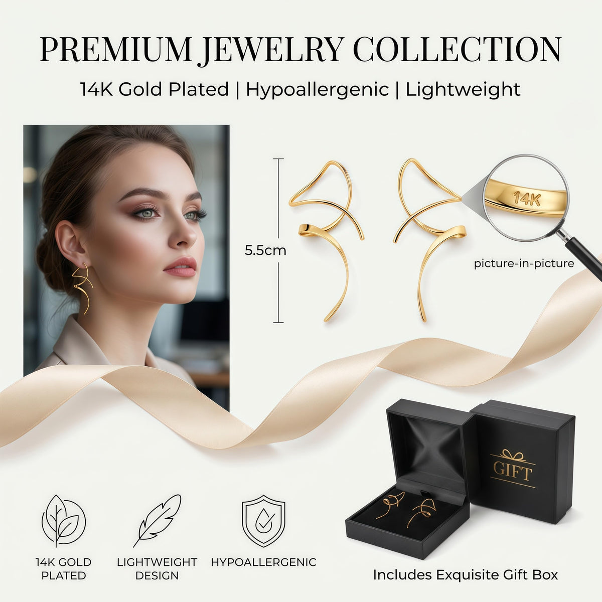 Earrings for Women Spiral threader earrings 14K gold earrings hand bent dangle earrings for women,suitable for gift giving, perfect for your birthday party, Christmas, gift giving. 🍁 All In One Marketplace Canada