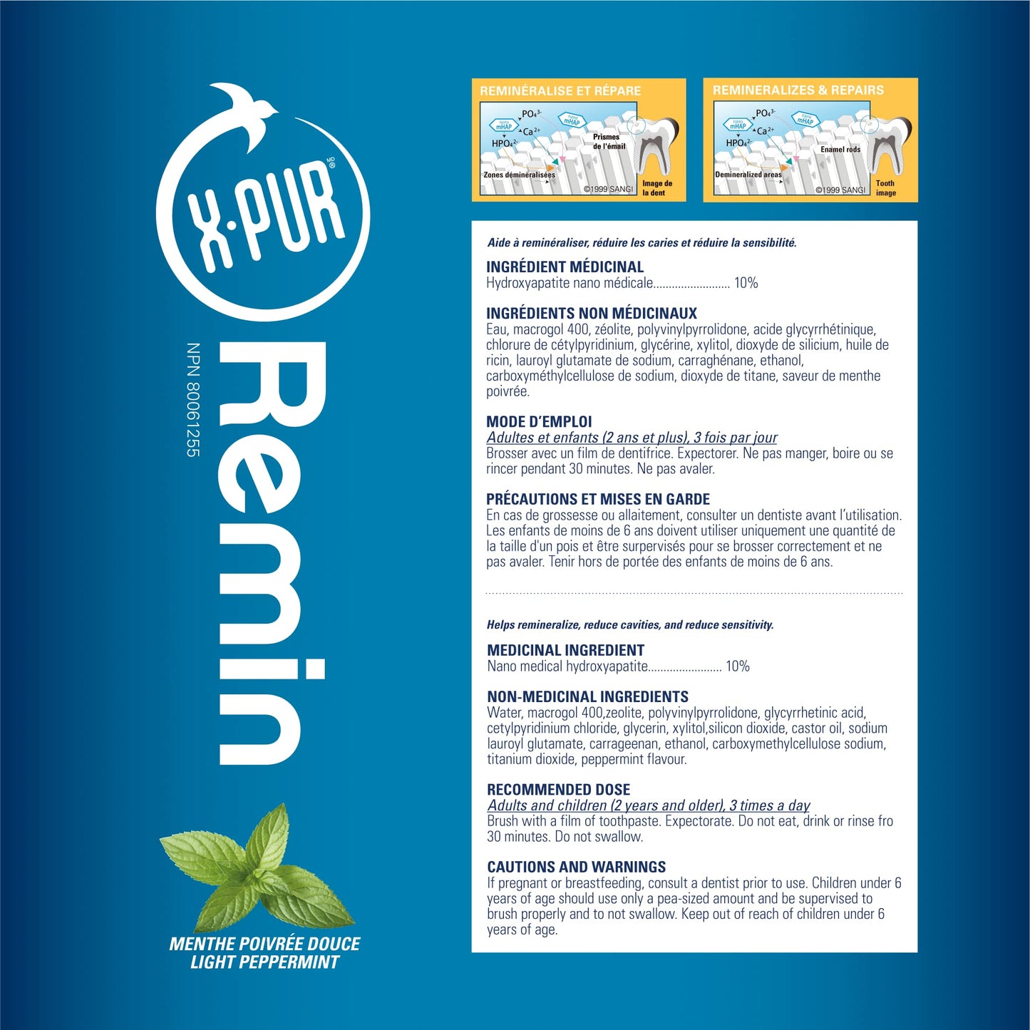 X-PUR Remin Fluoride-Free Toothpaste – Enamel Remineralization & Sensitivity Relief with Nano Hydroxyapatite & Natural Xylitol – Fights Dry Mouth & Gingivitis – 70g Tube - Available at All In One Marketplace Canada