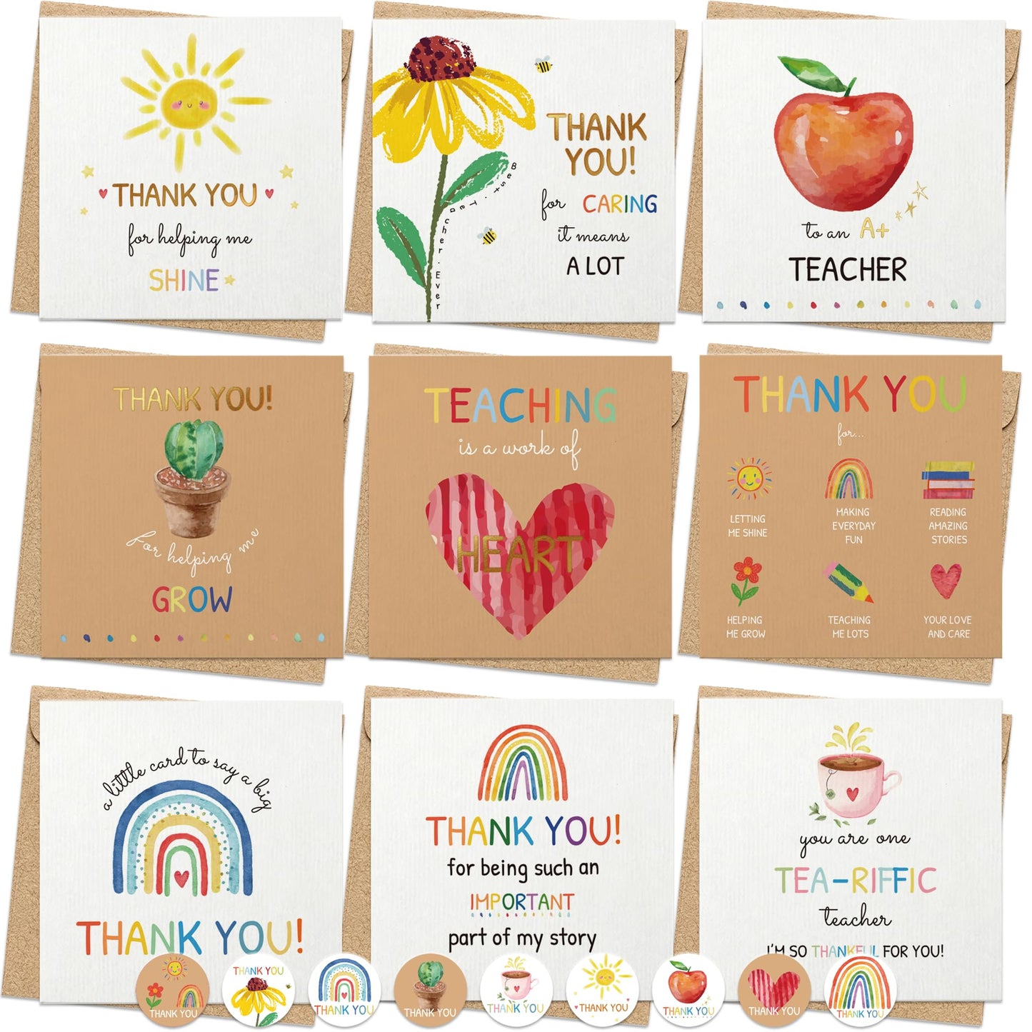27 Teacher Thank You Cards 9 Classroom Designs with Gold Foil 15x15 cm - Available at All In One Marketplace Canada