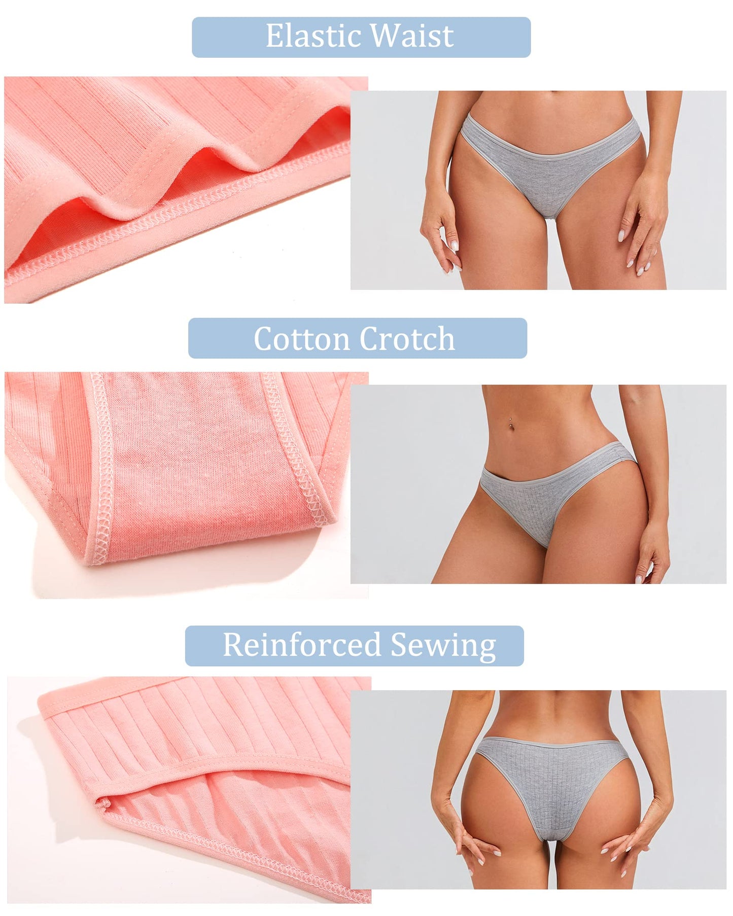 FINETOO 9 Pack Cotton Underwear for Women Sexy Low Rise Ribbed Hipster Breathable Soft Womens Bikini Panties Cheeky S-XL