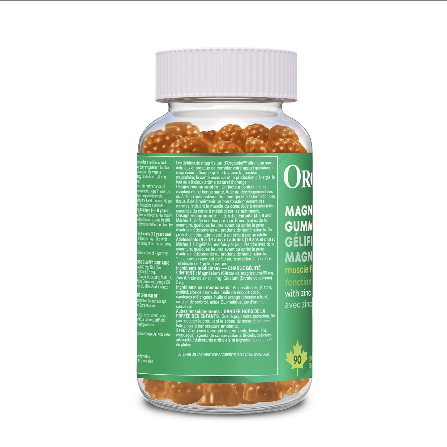 Organika Magnesium Gummies with Zinc & Calcium – Muscle Function, Bone & Heart Health Support, Stress & Energy Metabolism – Easy to Chew, Natural Orange Flavour - 90 gummies Organika