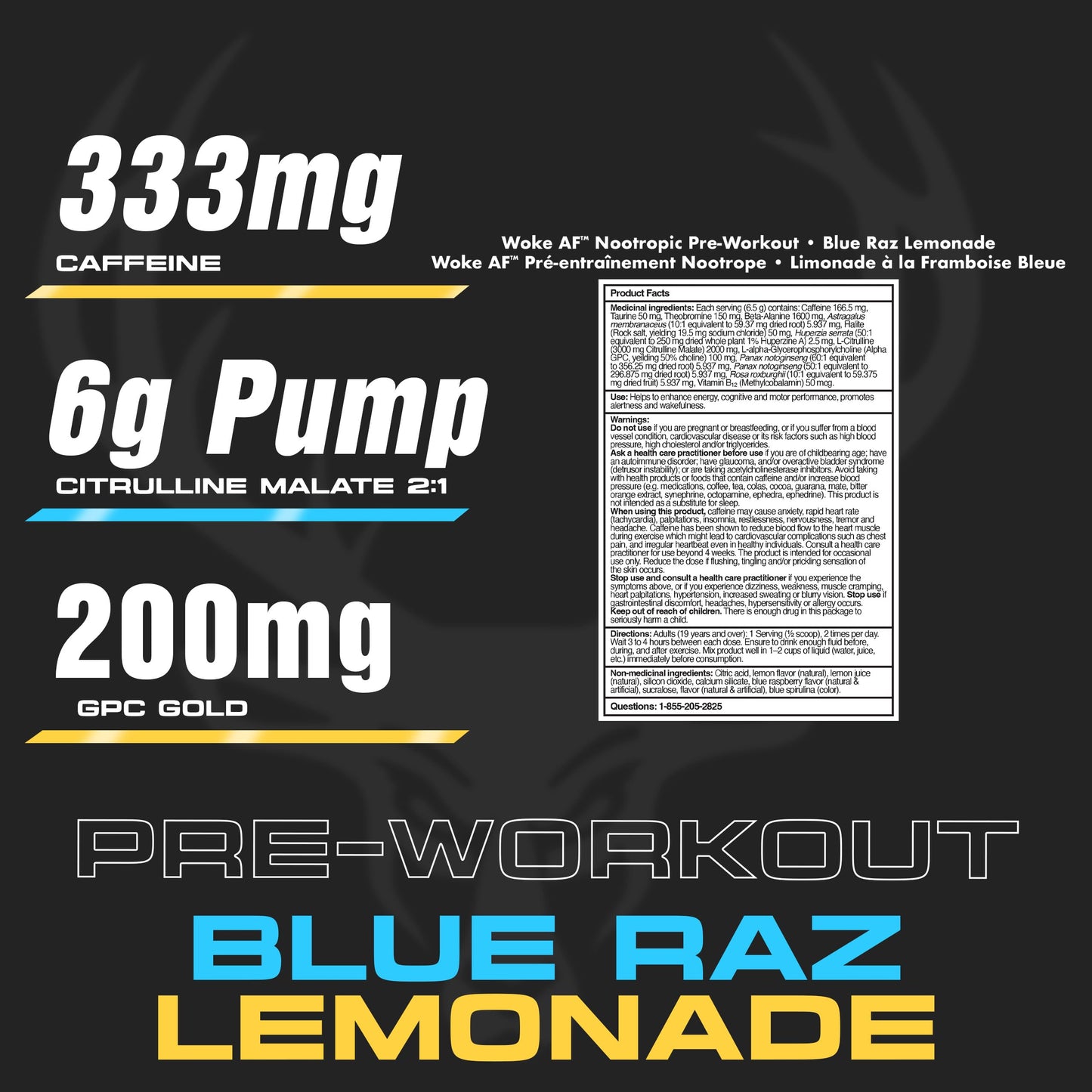 Bucked Up Woke AF Pre-Workout, Blue Raz Lemonade, 40 Servings Bucked Up