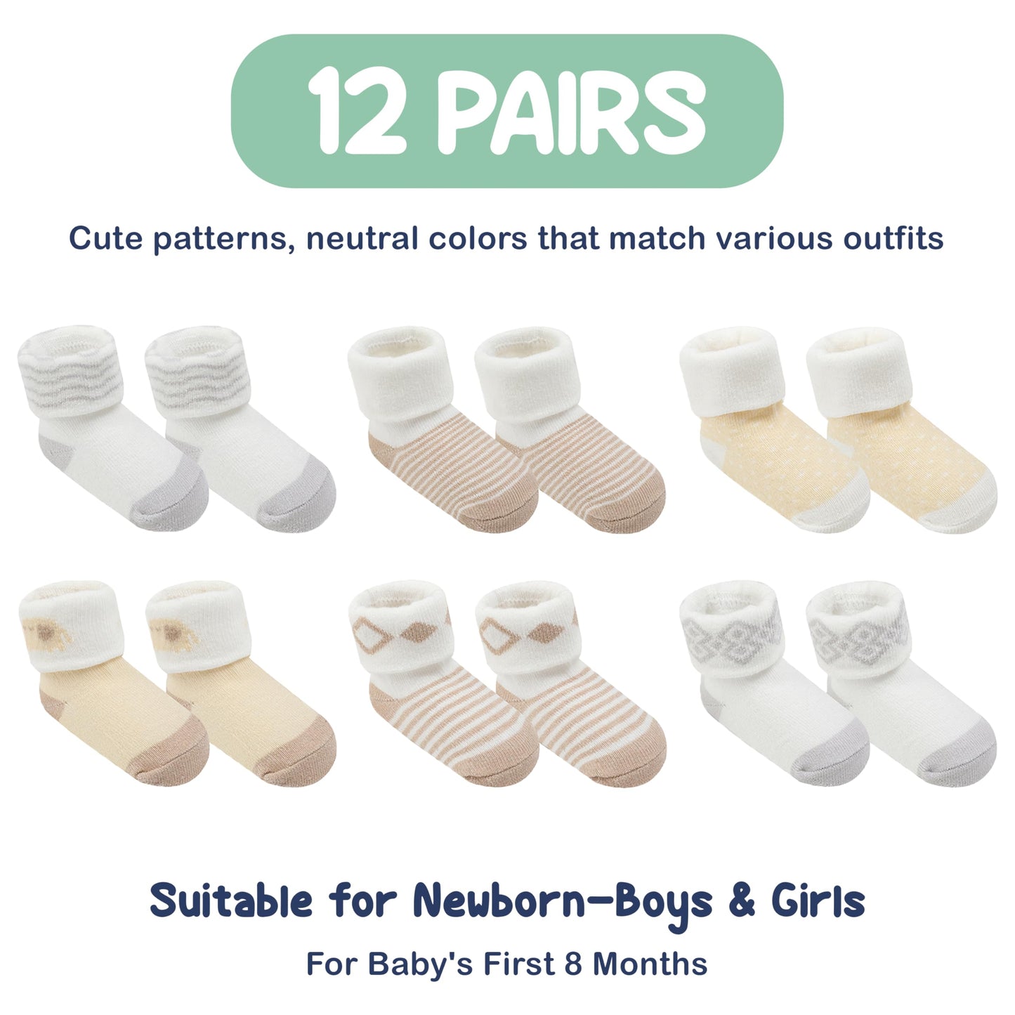 Mother's Choice Organic Cotton Baby Socks 0–6 Months, 12 Pairs Newborn & Infant Socks Soft Hypoallergenic Breathable Gentle On Delicate Skin Stretch Fit Comfortable Daily Essentials For Little Ones - Available at All In One Marketplace Canada