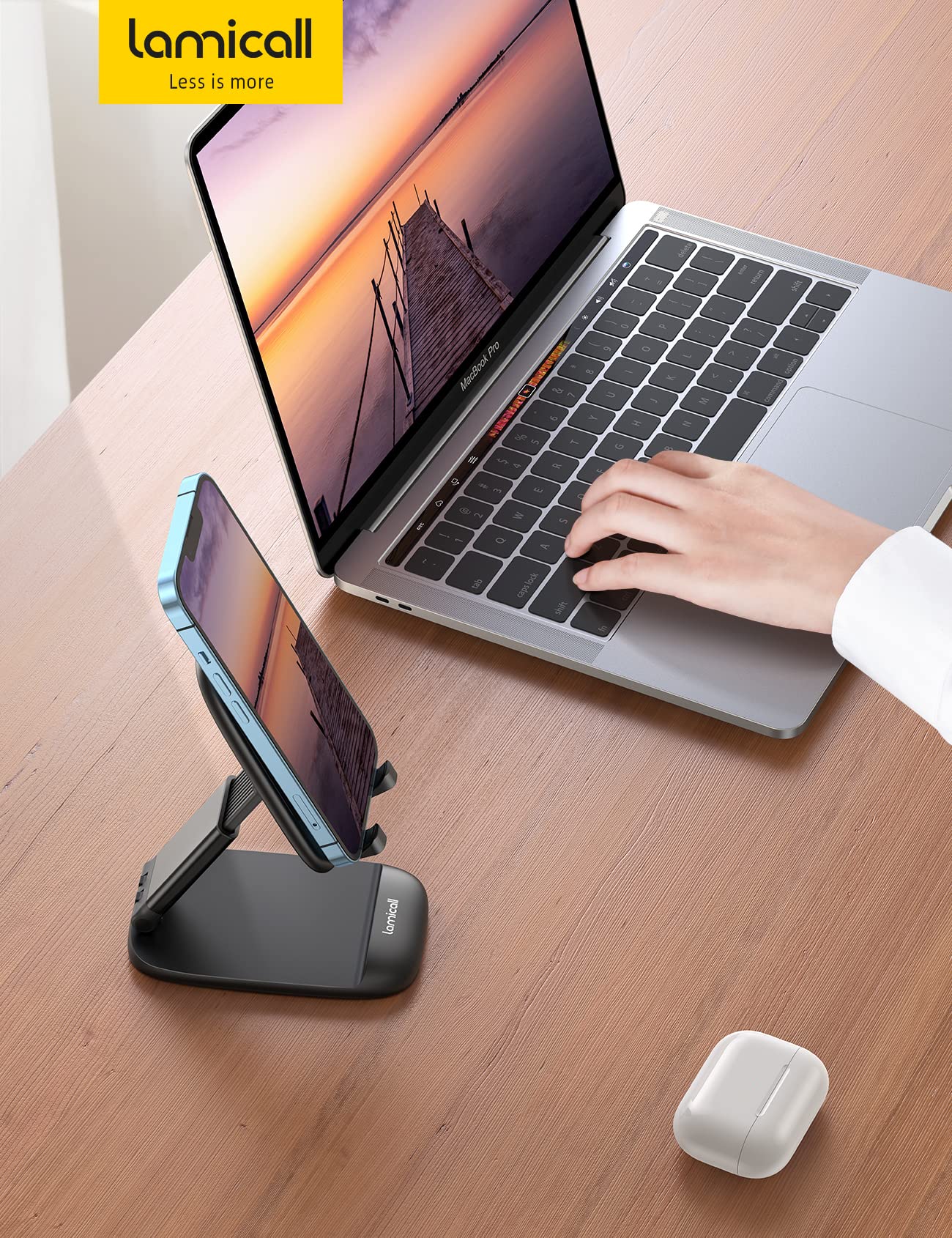 Lamicall Foldable Phone Stand for Desk - Height Adjustable Cell Phone Holder Portable Cellphone Cradle Desktop Dock Mom Gift Compatible with iPhone 14 15 16 17 Pro Max Plus Air, S24 S25 Ultra, 4-8"