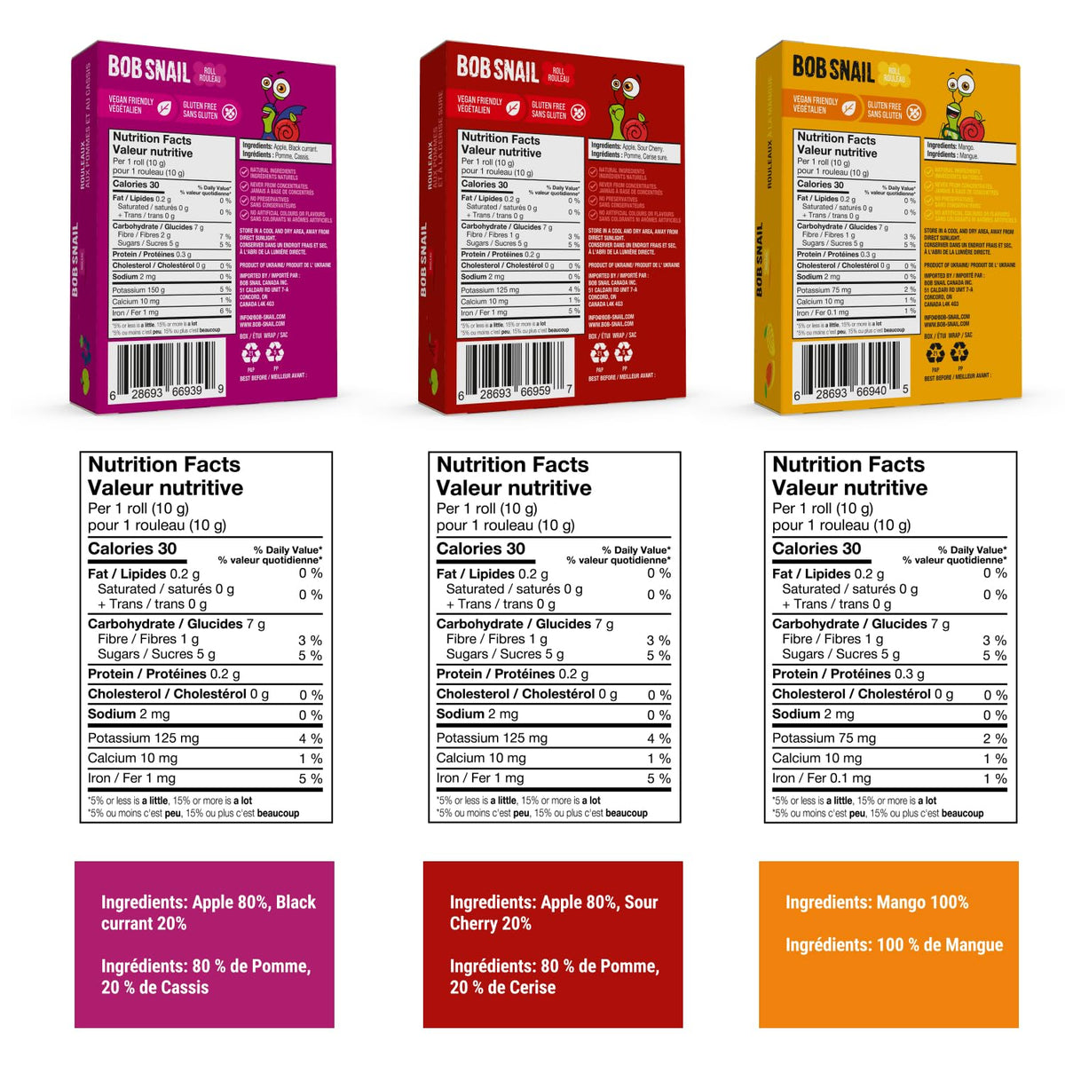 Bob Snail Fruit Roll Ups – Healthy Sweets Snacks, Real Dried Fruits, No Added Sugar, Vegan, Nut Free, Candy for Adults, Kids, with Mango, Cherry, Blackcurrant – Bulk 80 pcs Rolls, 800g 🍁 All In One Marketplace Canada
