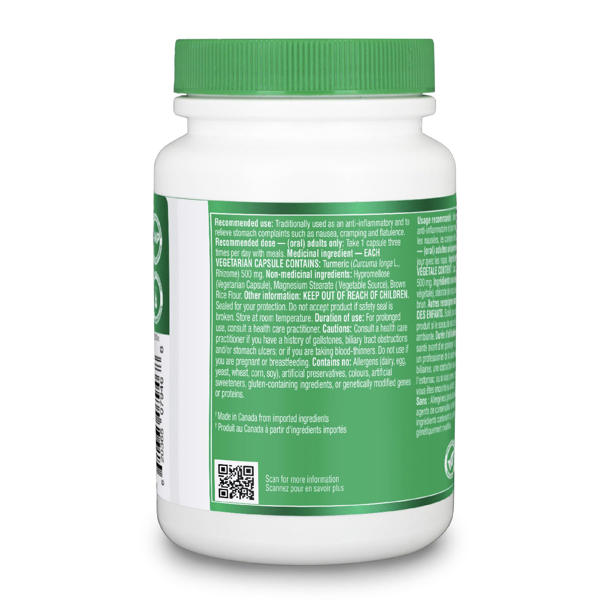 Organika Canadian-Made Curcumin 500 mg - Anti-Inflammatory, Antioxidant, Joint Pain Relief and Natural Tonic - 150 vcaps
