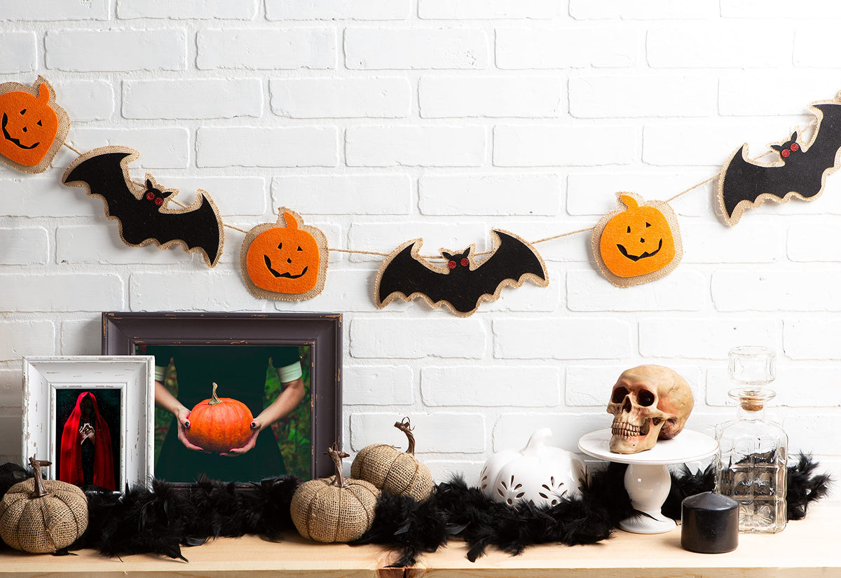 Décorations d'automne et de fête DII, décorations d'Halloween effrayantes pour l'intérieur et le porche, guirlande, 183 cm de long, chauve-souris et citrouille