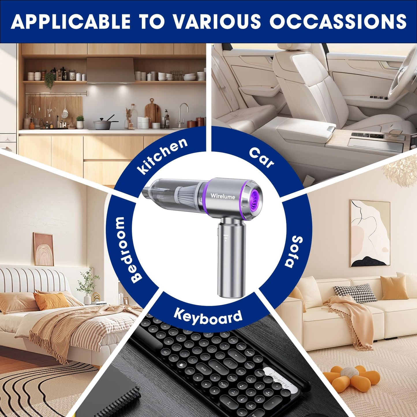 Handheld Car Vacuum Cleaner Cordless Powerful 22000Pa Strong Cyclonic Suction Blowing Brushless Motor Mini Portable Rechargeable Lightweight Hand Held for Pet Hair Vehicle Home Office Purple