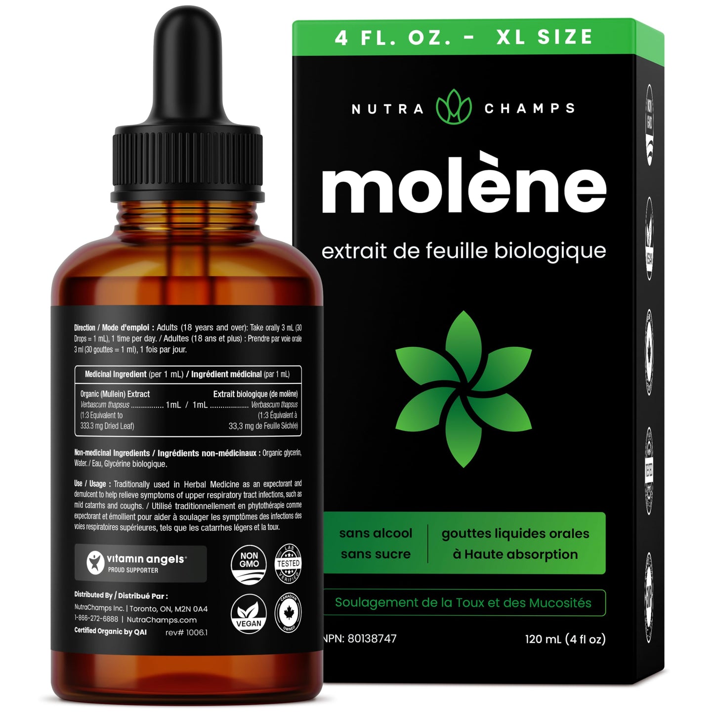 Organic Mullein Leaf Extract for Lungs - 4 Fl Oz - Herbal Tincture for Lung Cleanse & Flush - Natural Mullein Tea Alternative - Mullein Supplement Drops for Lungs - 1,000mg Equivalent Per Serving - Available at All In One Marketplace Canada