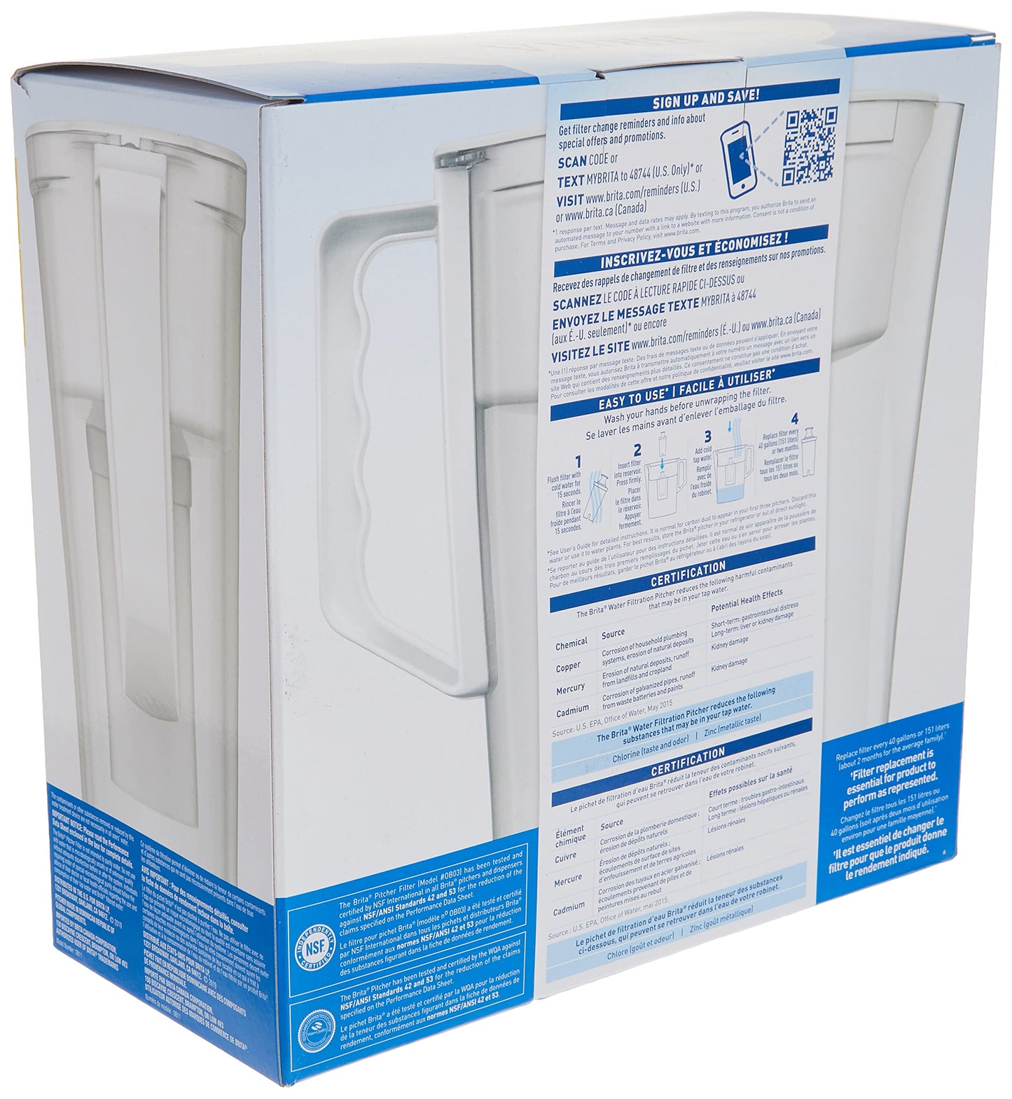 Brita 5 Cup Filter Pitcher, Reduces Chlorine taste and odour from Tap Water, Filters 151 Litres, Slim, White - Available at All In One Marketplace Canada