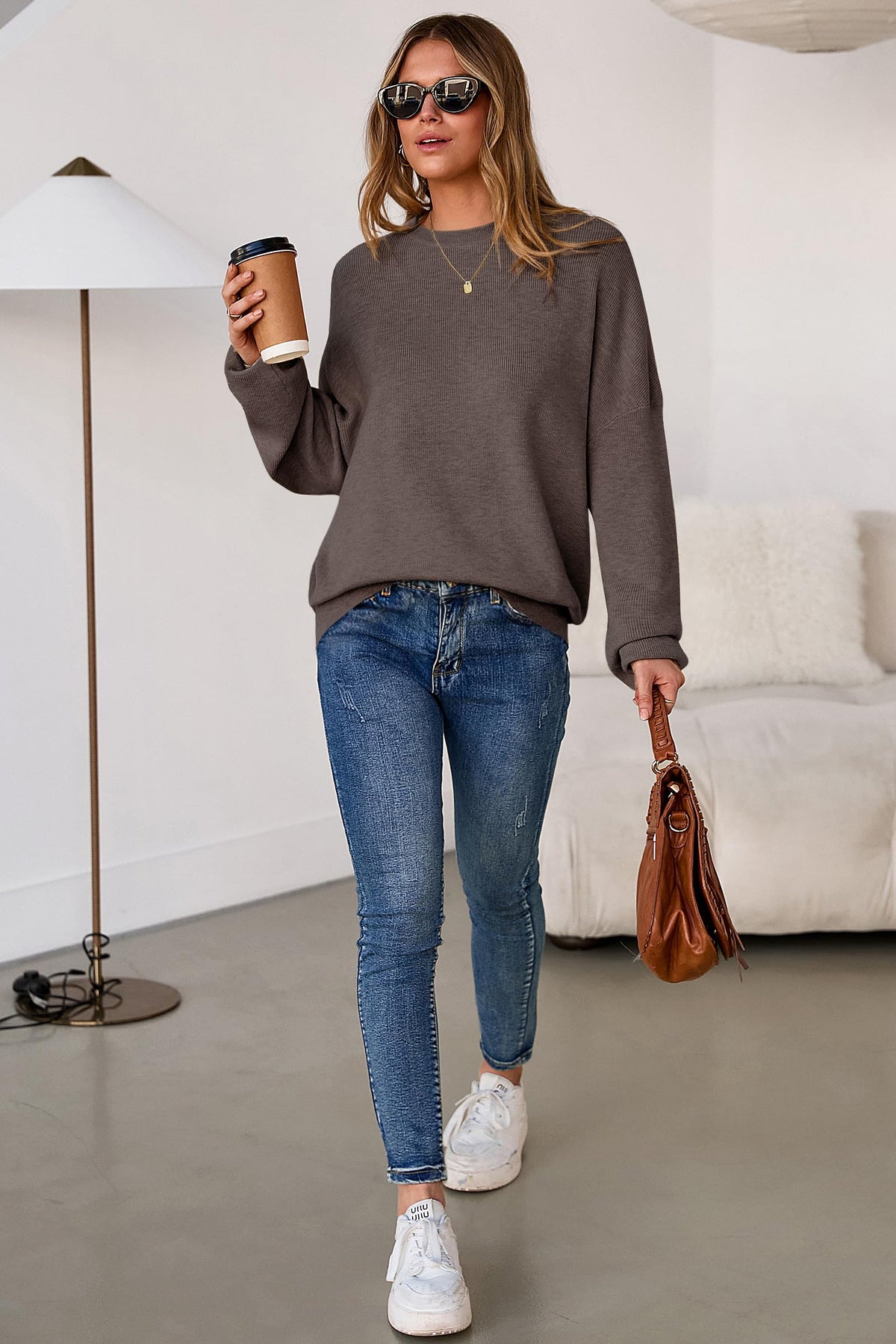 Arach&Cloz Womens Oversized Sweaters Fashion Wool Cashmere Coffee XL 🍁 All In One Marketplace Canada