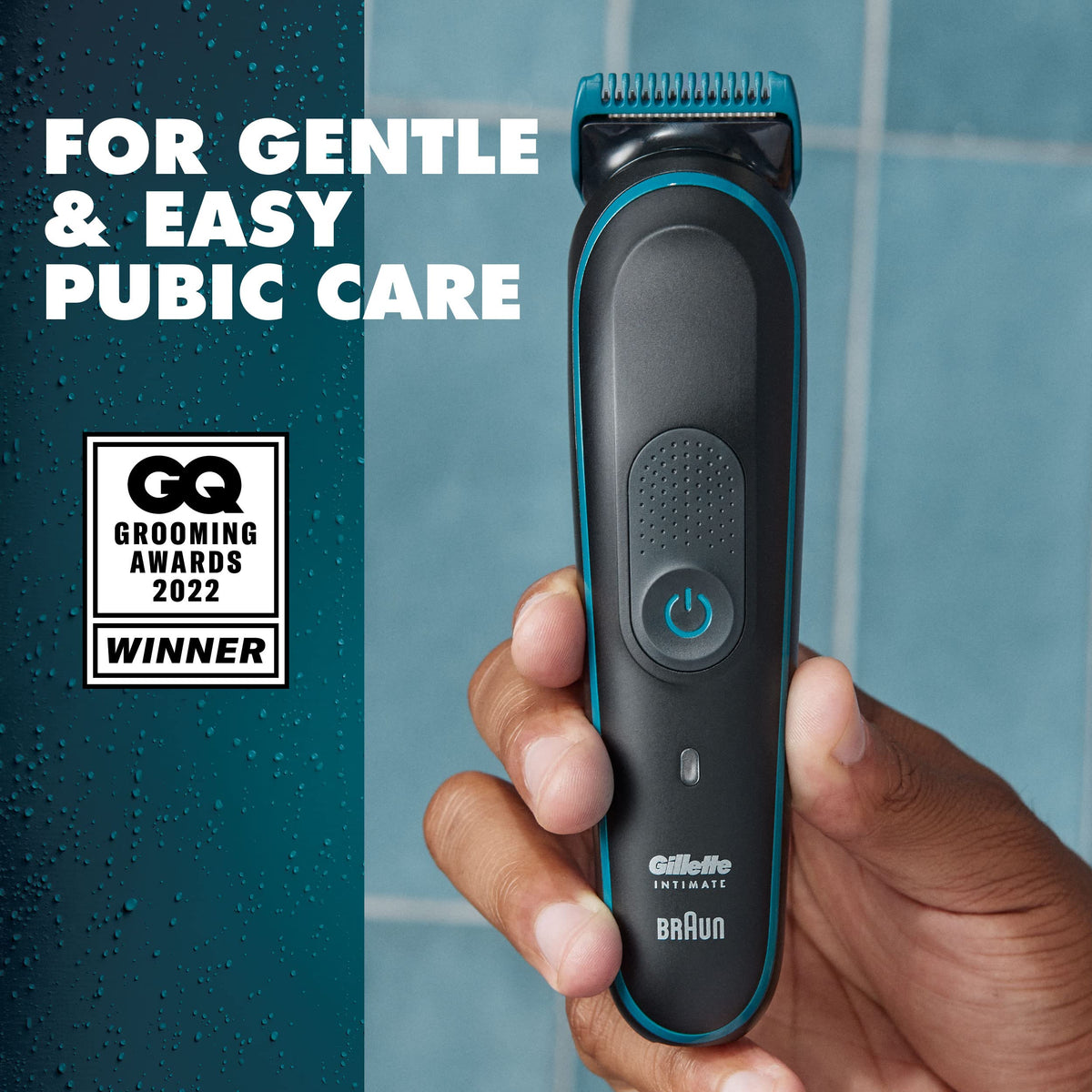 Gillette Intimate Men's Pubic Trimmer, 100% Waterproof for Wet & Dry Use with German-engineered Lifetime Sharp Blades, 100-minute Runtime from a Single Charge