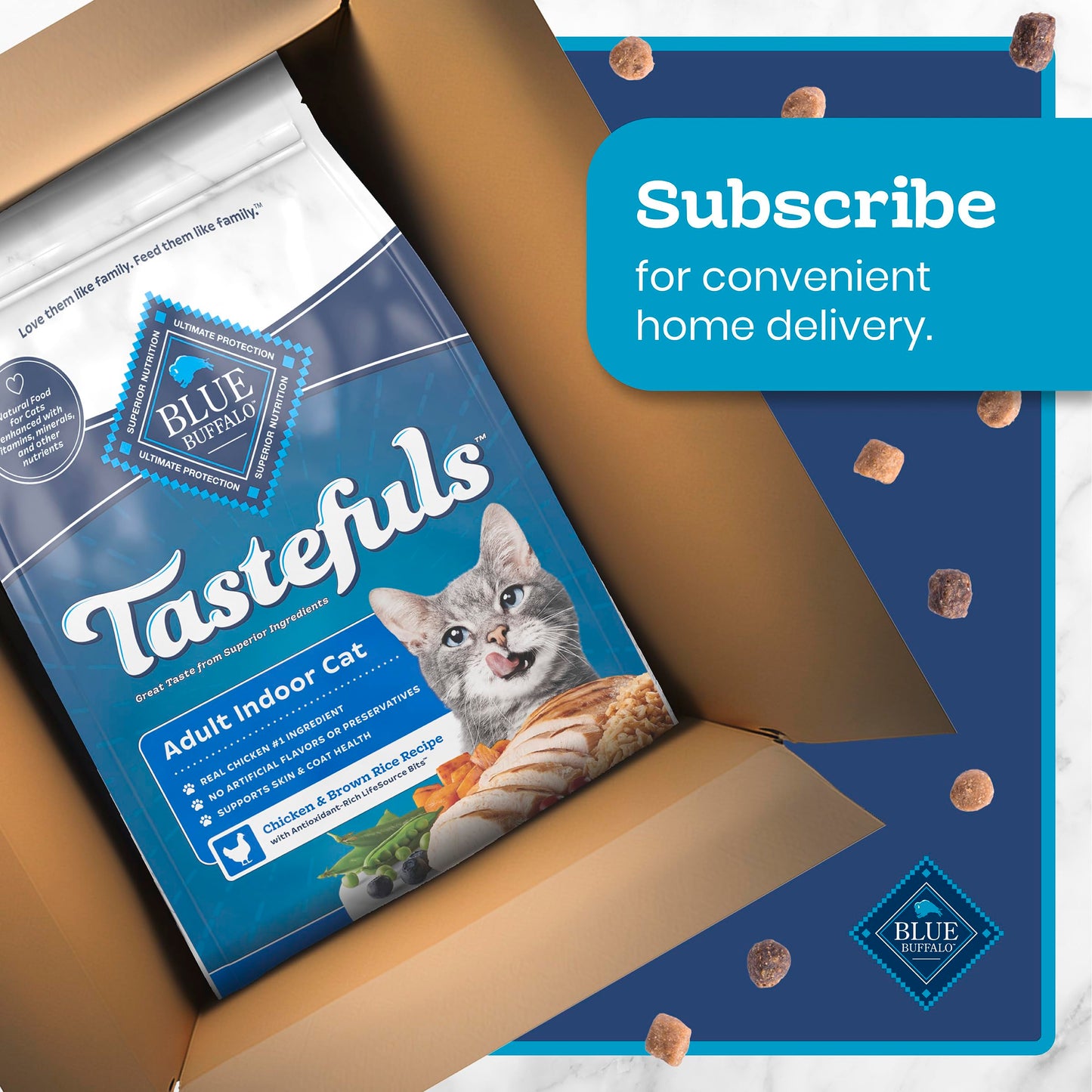 Blue Buffalo Tastefuls Chicken & Brown Rice Recipe Dry Indoor Cat Food for Adult Cats, Real Chicken First, Deliciously Healthy Natural Cat Food, Supports Digestive Care and Coat Health, 22 lbs.