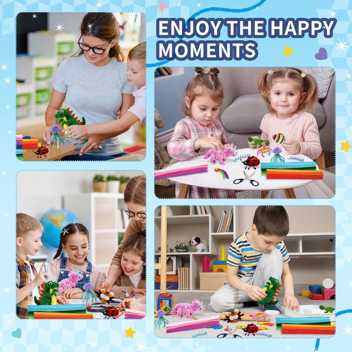 1200Pcs 24 Colors Thick Chenille Pipe Cleaners Bulk for DIY Craft ð All In One Marketplace Canada