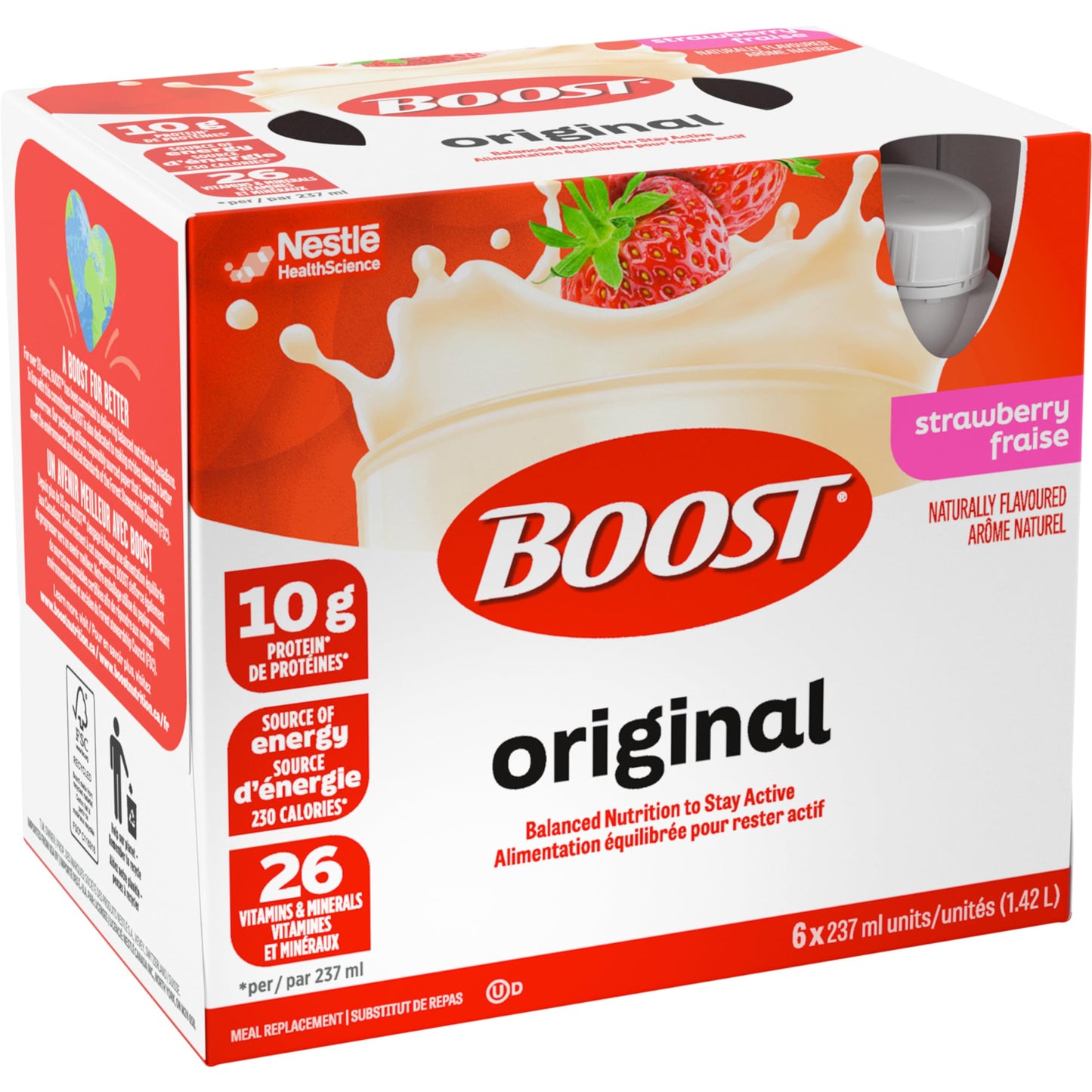 BOOST Original Strawberry Meal Replacement Drink - 6 Pack of 237ml Bottles