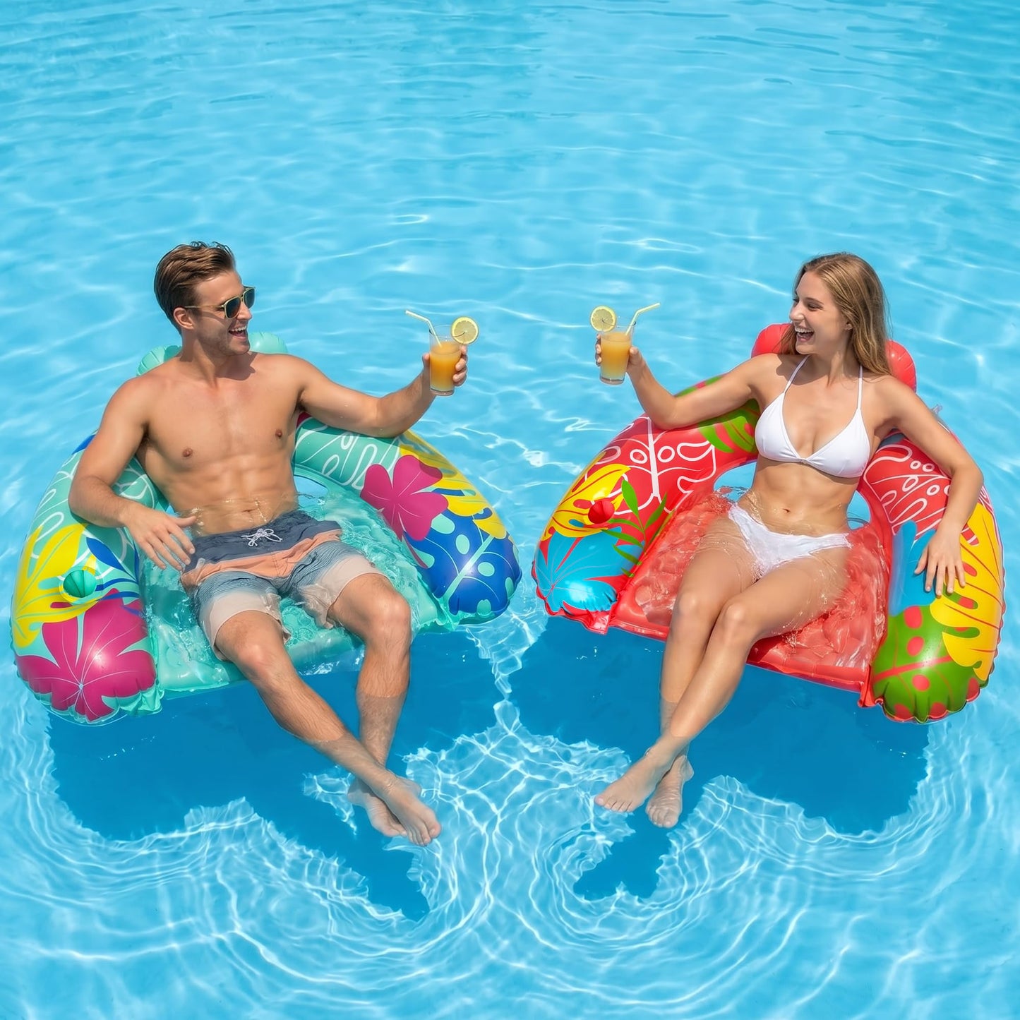 SEETOHOME 3 Pack Pool Floaties for Adults, Inflatable Pool Float Chair Adult Size with Backrest & Cup Holder Floating Pool Chair Floaties for Adults Beaches, Lakes, Rivers, Parties Water Fun