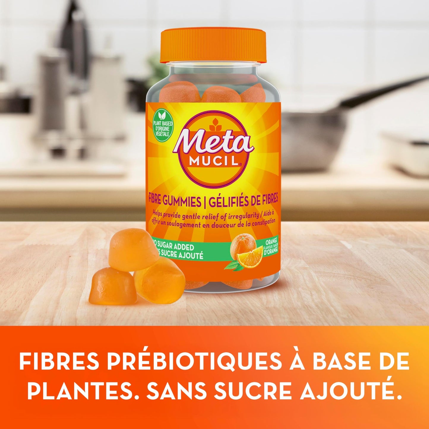 Metamucil Fibre Gummies, No Sugar Added, Daily Supplement, Prebiotic Plant-Based Fibre Blend, Orange Flavour, 72 Gummies