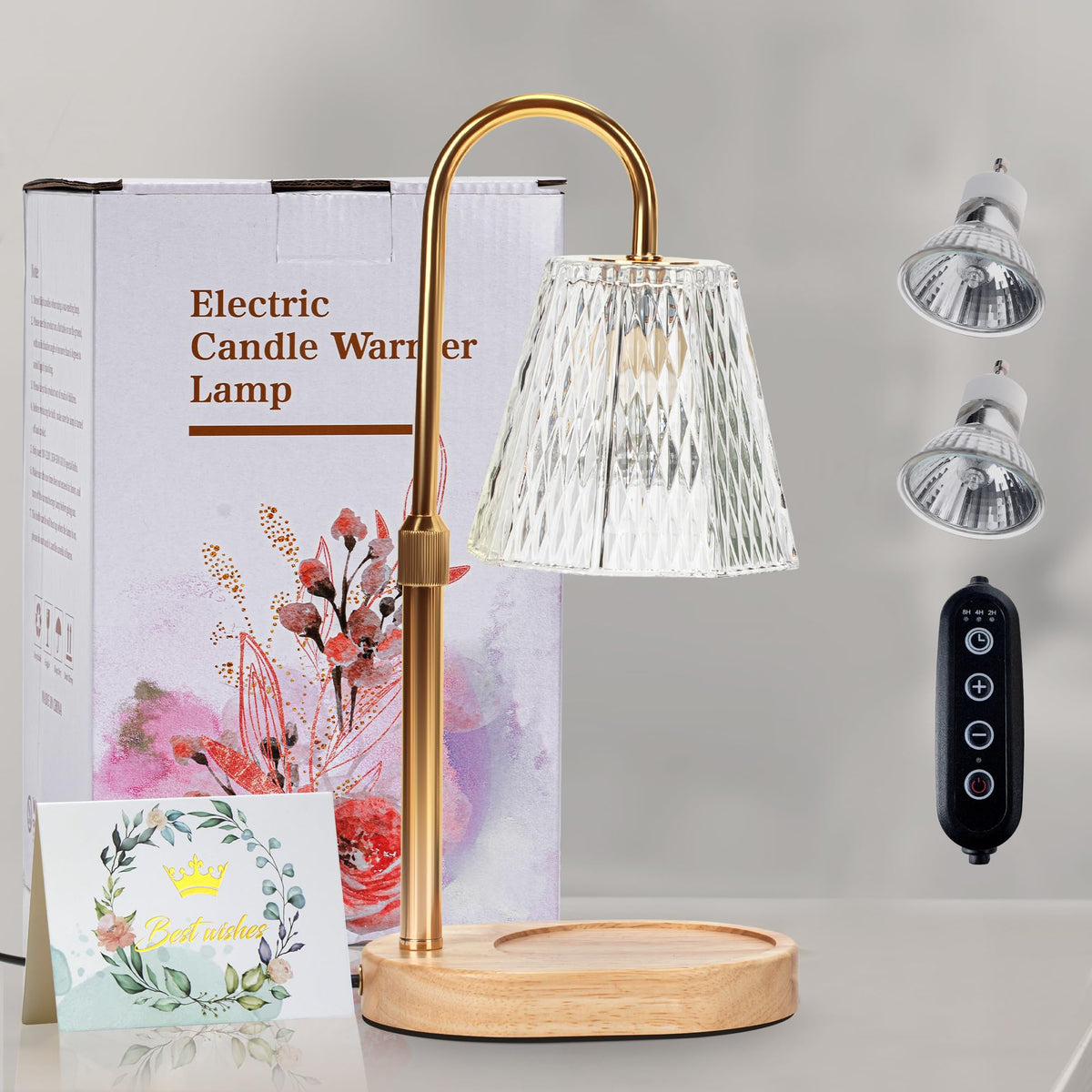 Candle Warmer Lamp with Timer Dimmer Adjustable Height, Wax Warmer Lamp for Jar Candles with 2 Bulbs, for Home Decor, Christmas, Birthday Gifts for Women(Transparent-02) 🍁 All In One Marketplace Canada
