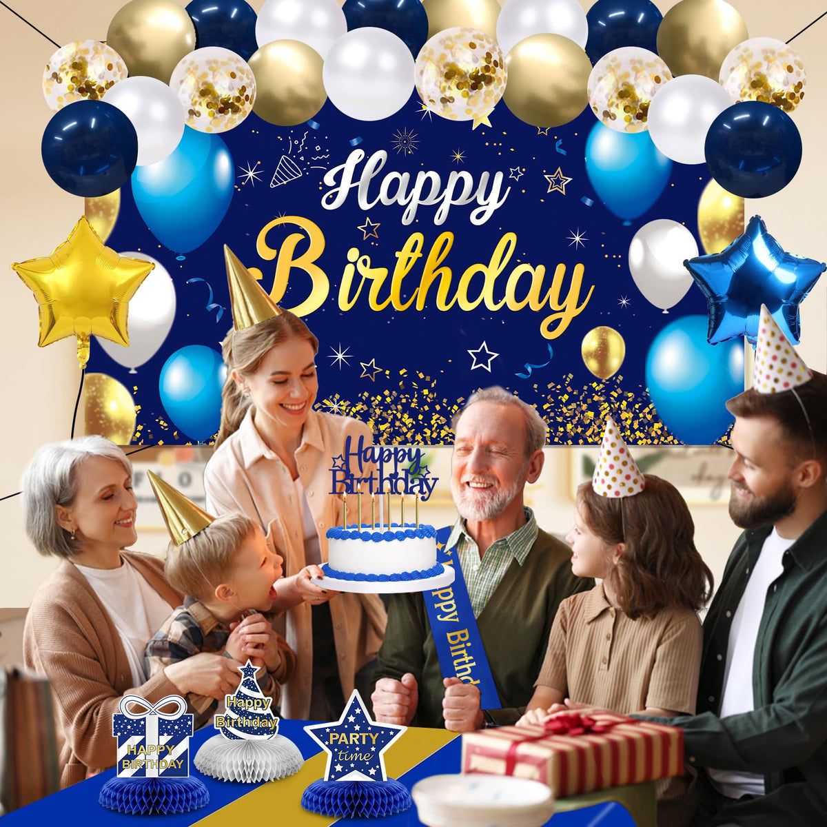 YeohJoy Birthday Decorations Navy Blue Gold 35Pcs Party Supplies 🍁 All In One Marketplace Canada