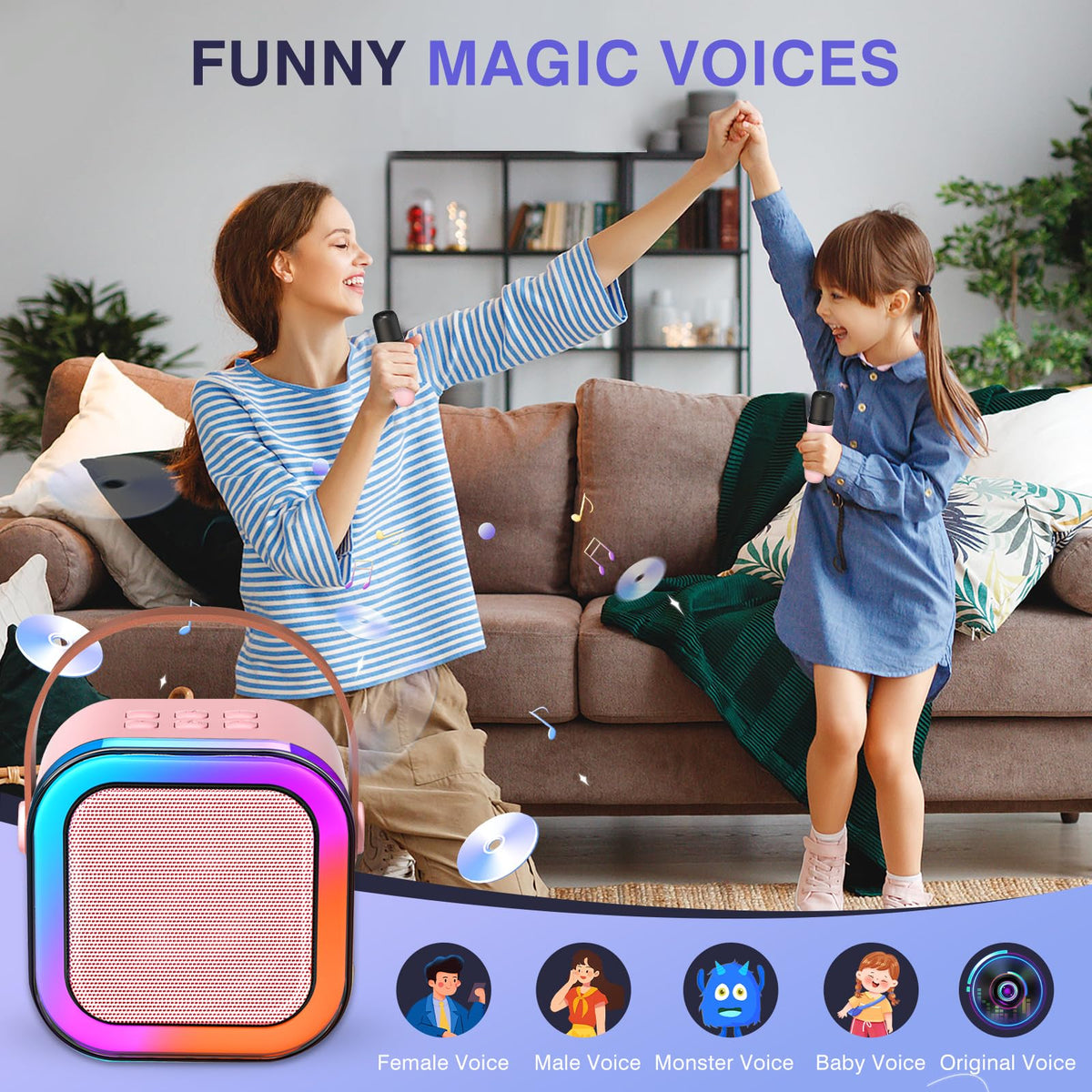 TAEMVV Mini Karaoke Machine for Kids,Portable BT Speaker with 2 Wireless Microphones and LED Light Holiday Birthday Gift Toy for Boys and Girls Teens Over 4,5,6,7,8,9,10,11,12+ Years Old(Pink) 🍁 All In One Marketplace Canada