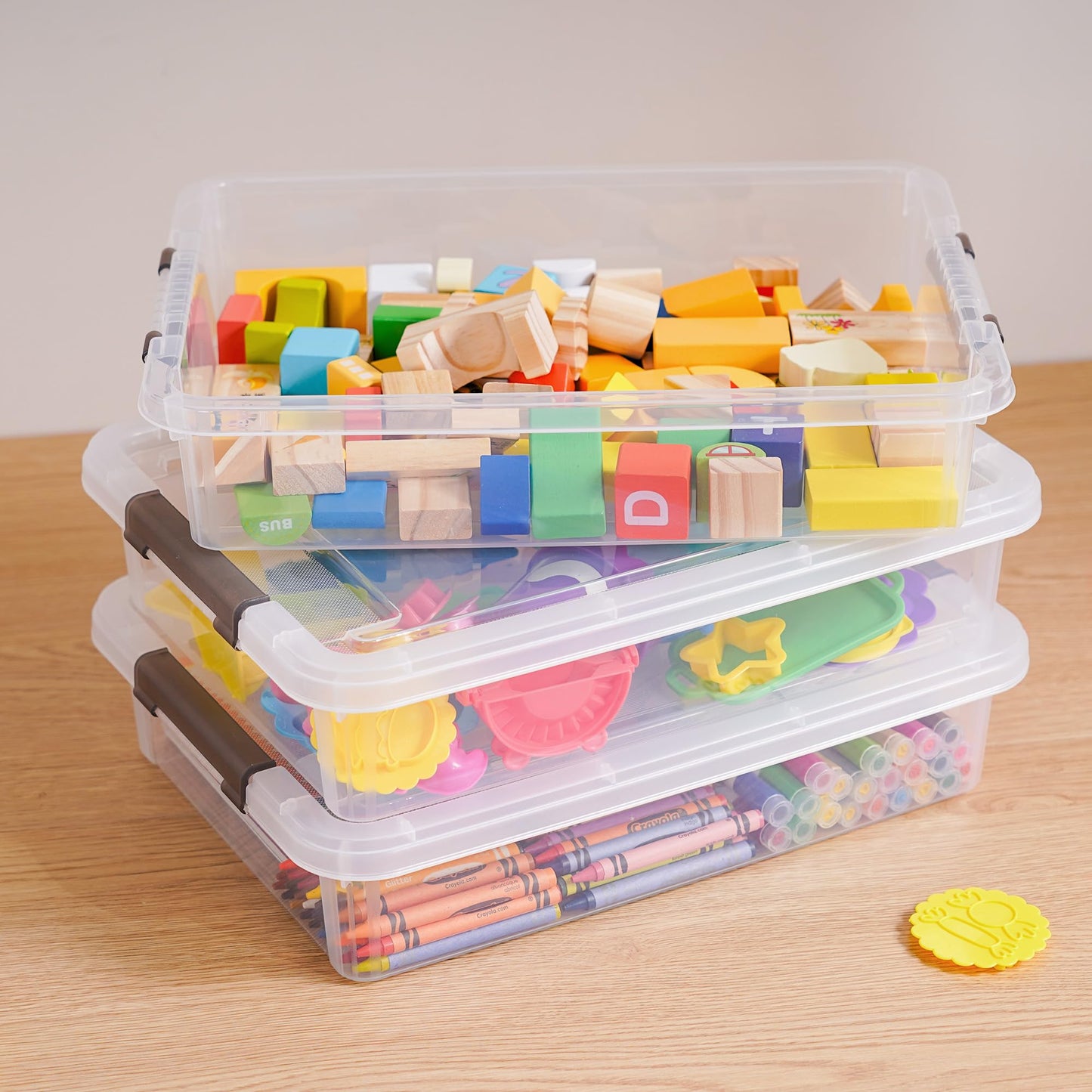 Citylife 3 PCS Plastic Storage Bins with Latching Lids Clear File Box Portable Storage Containers for Organizing A4 Paper, Document, Scrapbook, 14.65" x 10.43" x 2.87" - Available at All In One Marketplace Canada