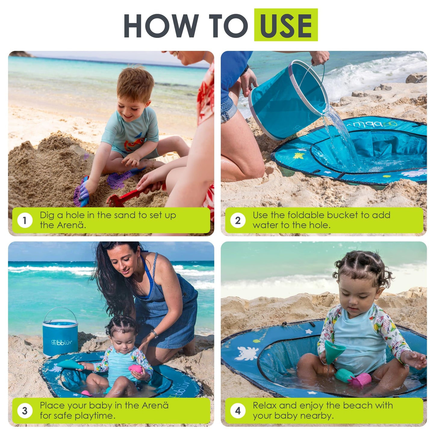 bblüv Arenä Pop-Up Beach Pool for Infants - Easy Clean - Waterproof Material- Instant Setup - Compact Foldable Bucket - Safe Cooling Space - Anchors for Stability - Ultimate Summer Fun for Your Baby bblüv