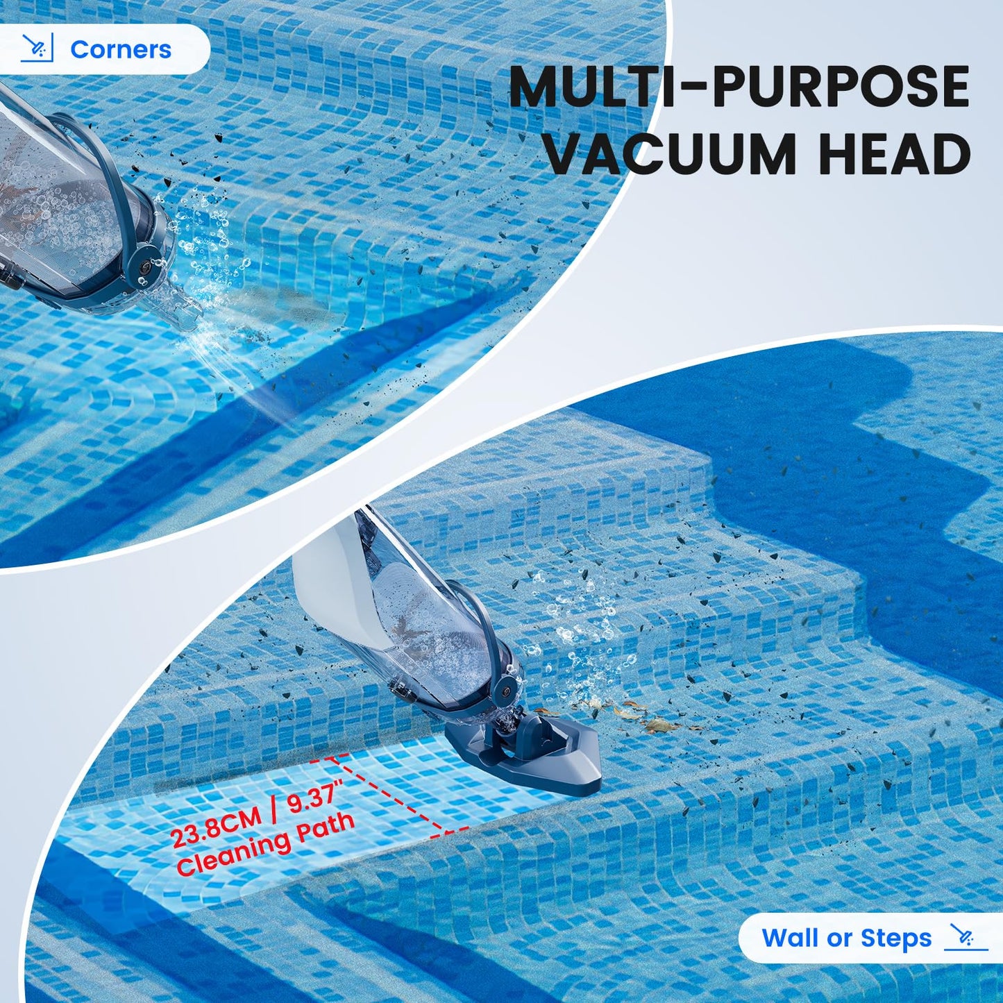 Enhulk Pool Vacuum for Above Ground Pool with Powerful Suction up to 18.5 gallons/min, Running time up to 1H, Handheld Rechargeable Pool Cleaner with a Telescopic Pole, PC10