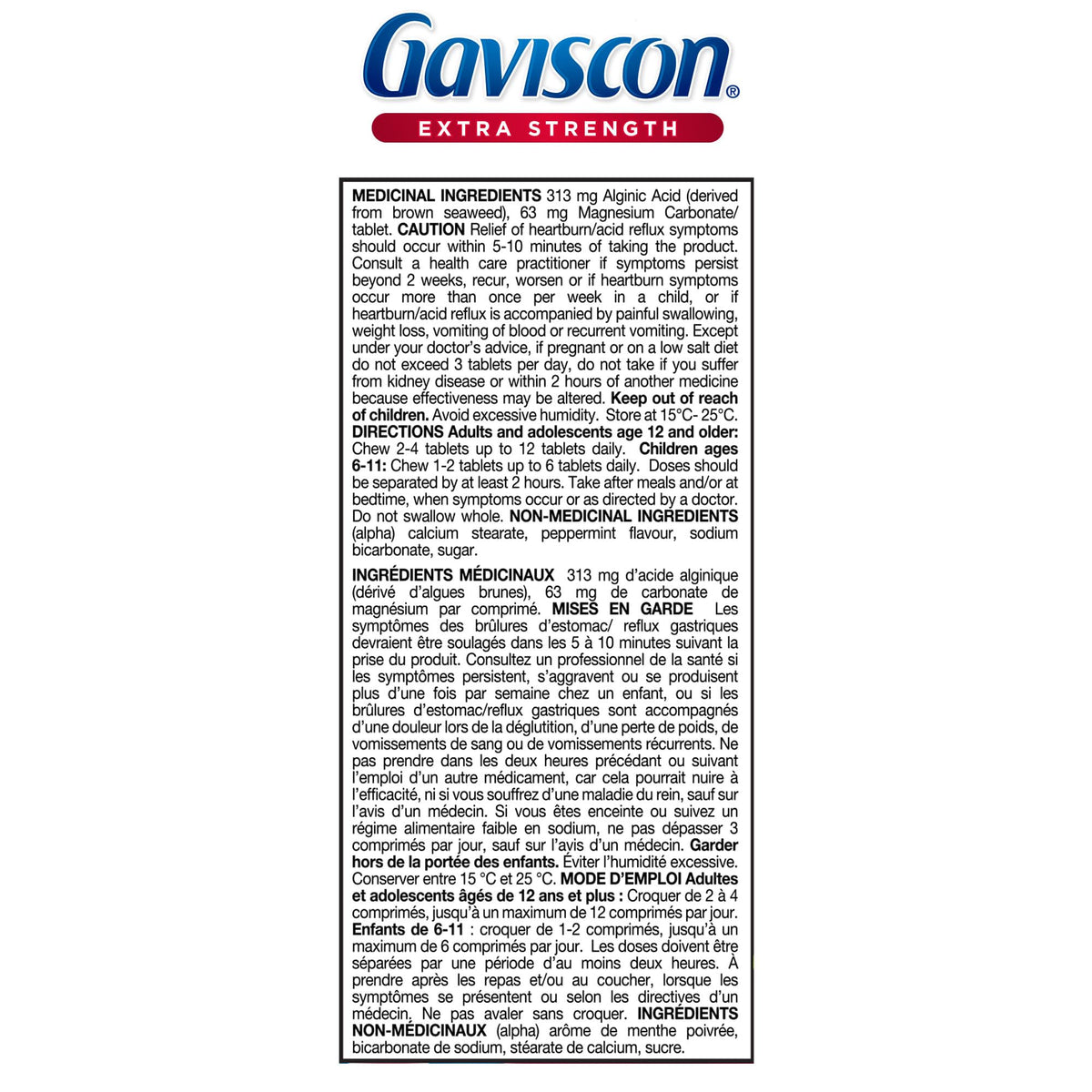 Gaviscon Extra Strength Tablets - 60 Count - Chewable Foaming Antacid Tablets for Day and Night Heartburn Relief, Acid Reflux and GERD Relief, Cooling & Refreshing Peppermint - Free of Aluminum, Lactose and Gluten 🍁 All In One Marketplace Canada