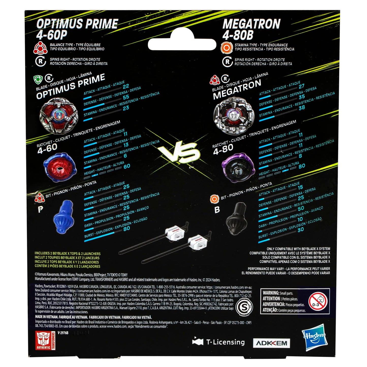Beyblade X Transformers Collab Optimus Prime 4-60P vs. Megatron 4-80B Multipack Set with 2 Tops & 2 launchers; Battling Top Toys for 8 Year Old Boys & Girls (Amazon Exclusive) BEYBLADE