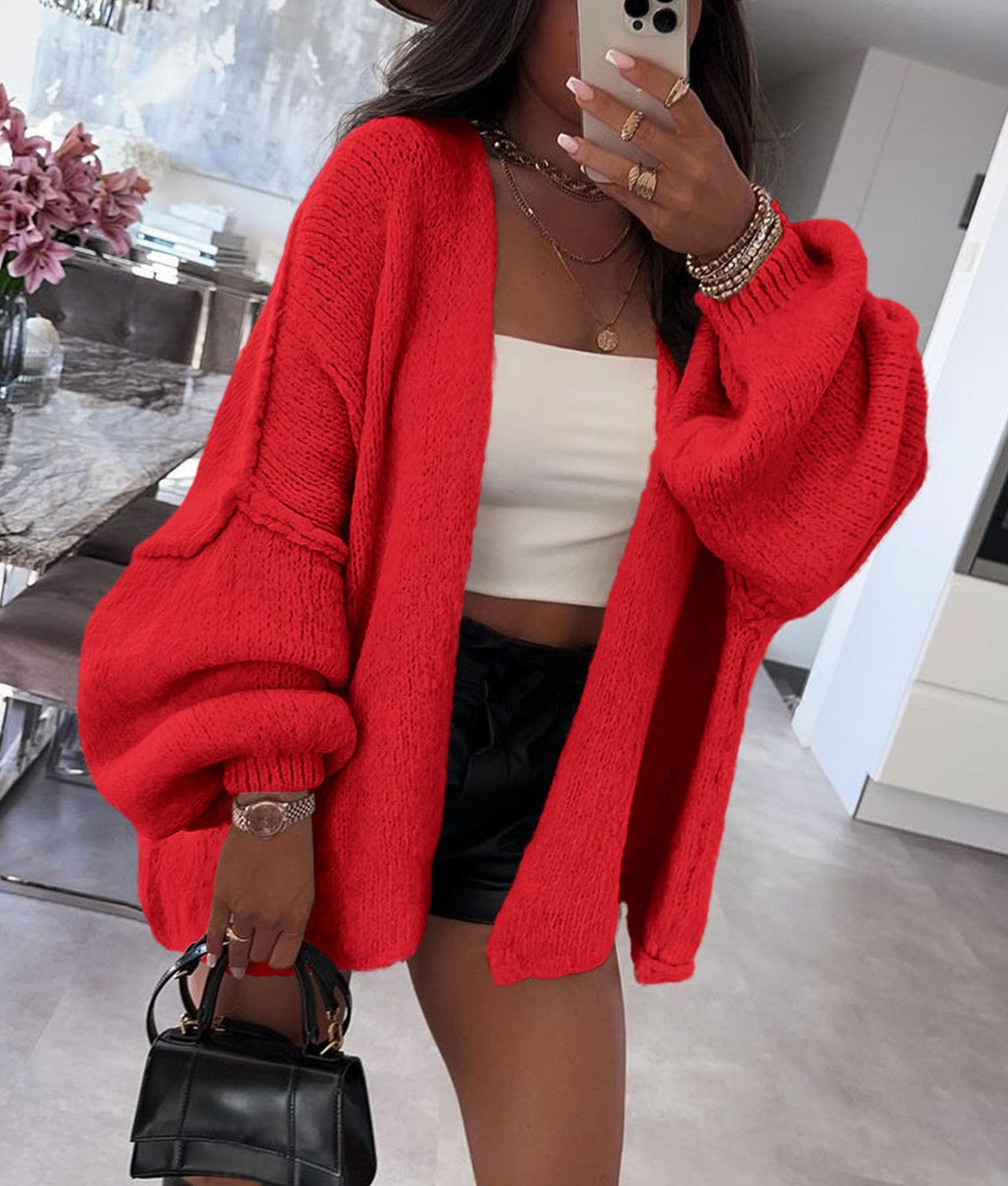 PRETTYGARDEN Womens Open Front Oversized Cardigan Sweaters Red 🍁 All In One Marketplace Canada
