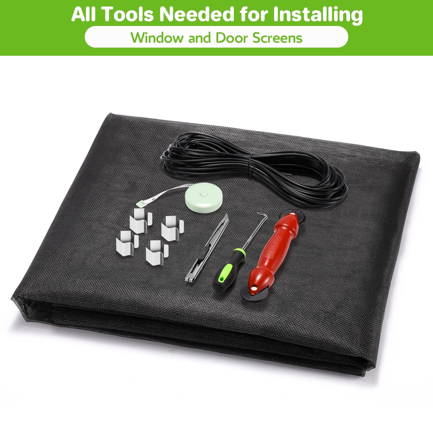 Window Screens Replacement Repair Kit, 39" x 78" Screen Door Mesh Replacement Kit, Durable Fiberglass Mesh Screen with Tools for Windows Doors Patio and Porch Screens, Black - Available at All In One Marketplace Canada