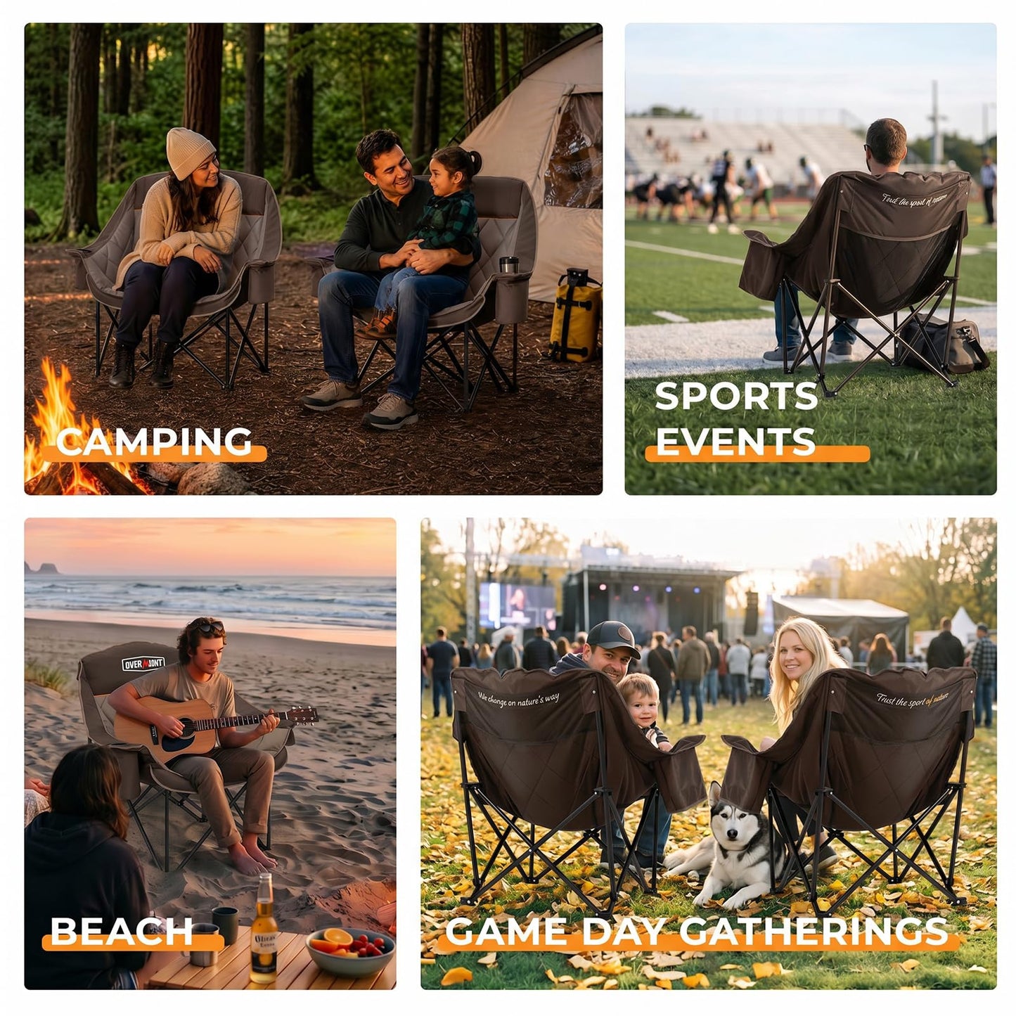 Overmont Oversized XL Camping Chair for Adults - 450lbs Support Heavy-Duty Padded Folding Chair with Side Pocket Cup Holder Cooling Bag for Outdoor Sports Garden Beach Fishing Lawn Khaki 2pcs 🍁 All In One Marketplace Canada