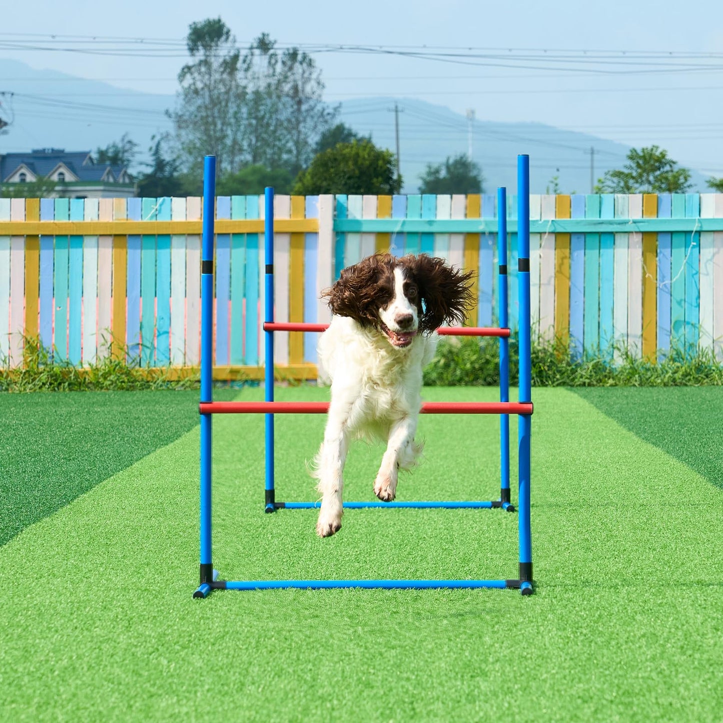 VEVOR Dog Agility Training Equipment, 7 PCS Set Upgrade w/Adjustable High Hurdles,6 Weave Poles,2 Tunnels,Jump Ring,Pause Box, Whistle,Foldable Bowl,Puppy Obstacle Course Kit w/ 3 Bags VEVOR