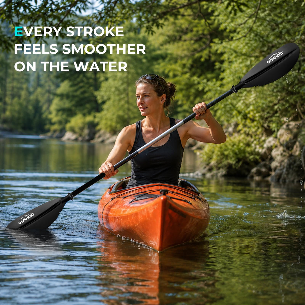 Overmont Kayak Paddle with Leash, 90.5 in/230 cm 2-Piece Aluminum Shaft