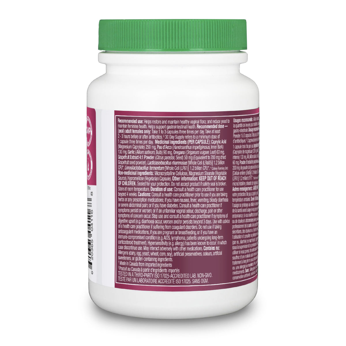 Organika Canadian-Made Formula Candida- Yeast Reduction Formula, Feminine Health Support, Probiotics, All Natural Herbal Blend- 90vcaps