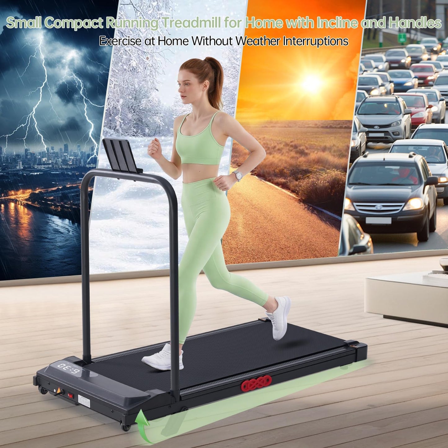 Walking Pad Treadmill with Handle Bar, 3.0HP Portable Small Walking Treadmills for Home Small, 0.6-7.6MPH Compact Treadmill for Exercising, Under The Desk Mini Treadmills with Incline, Model V407 - Available at All In One Marketplace Canada
