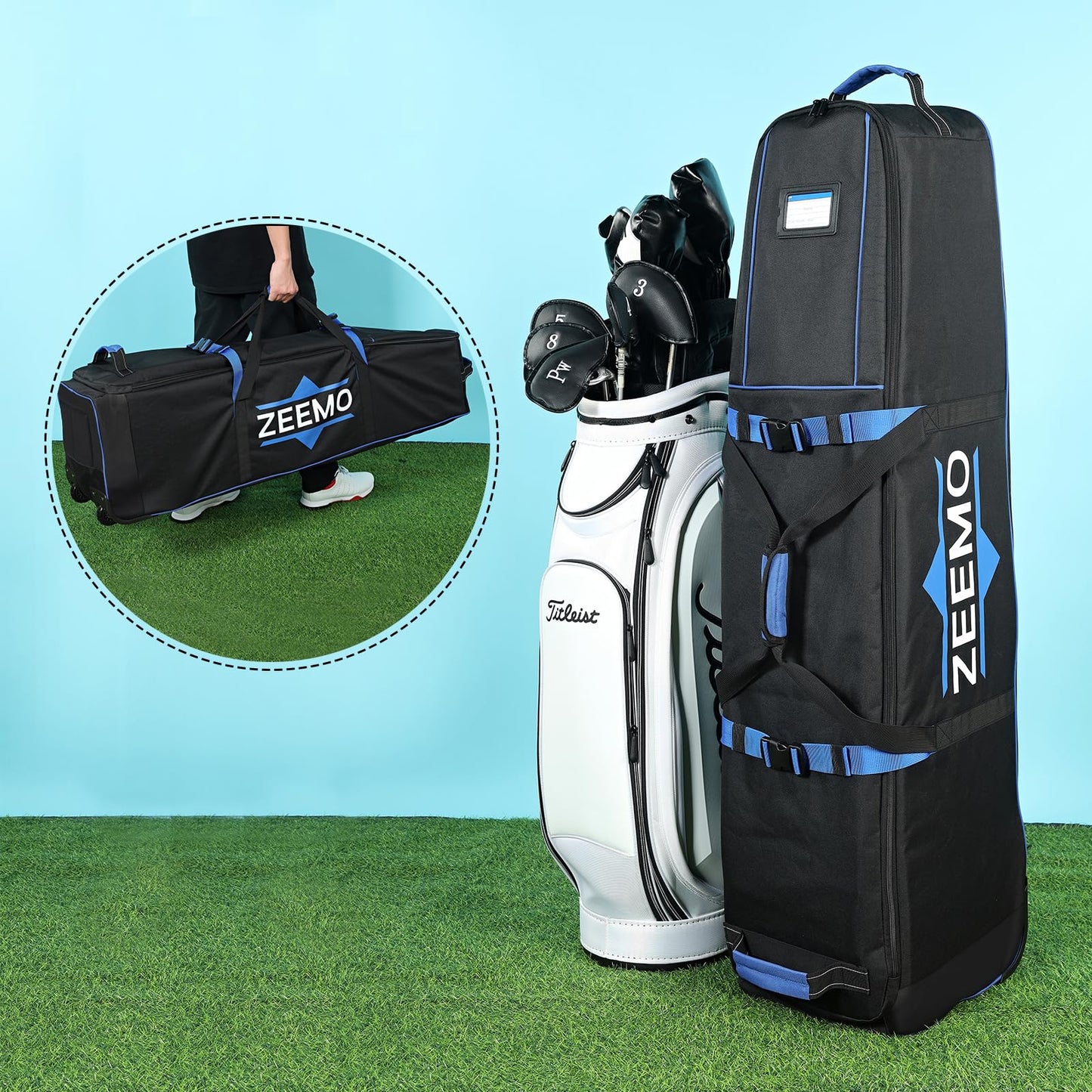 ZEEMO Full-Open Golf Travel Bag for Airlines, Wheeled Club Carrier Bag ZEEMO
