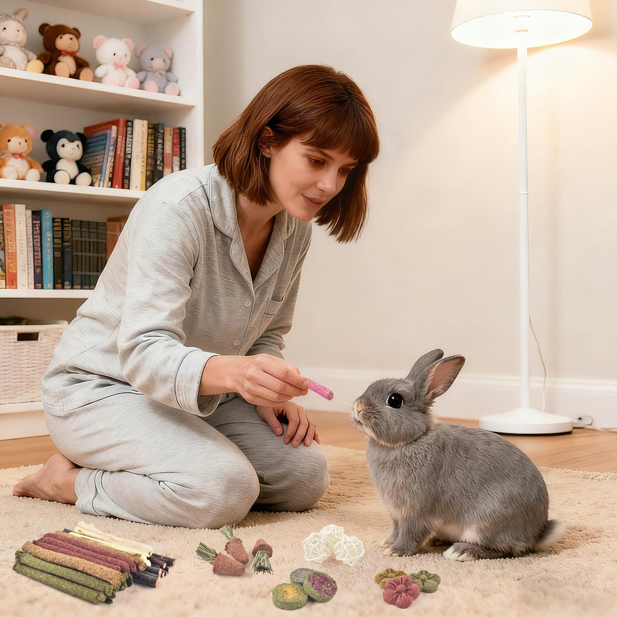 ERKOON Rabbit Toy, 42 Pieces Timothy Hay Sticks Carrots Rose Grass Cake Dental Care Molar, Chinchillas Toy Chew Toy for Rabbits, Guinea Pigs, Hamsters, Chinchilla 🍁 All In One Marketplace Canada