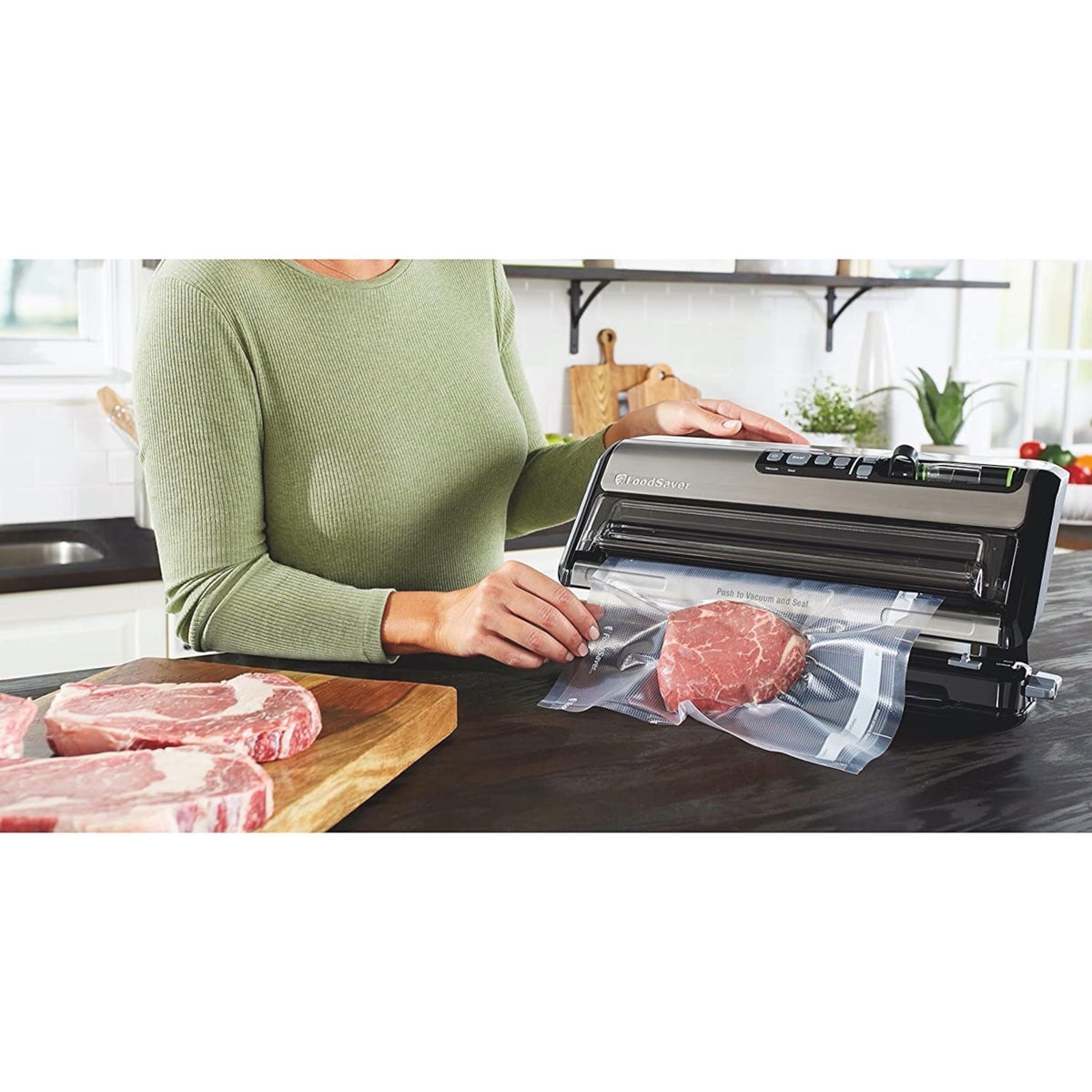 FoodSaver Vacuum Sealer with Express Bag Maker - 2 in 1 Vacuum Sealing Machine with Handheld Sealer, 10 Bags & 1 Roll - Stainless Steel - FM5200