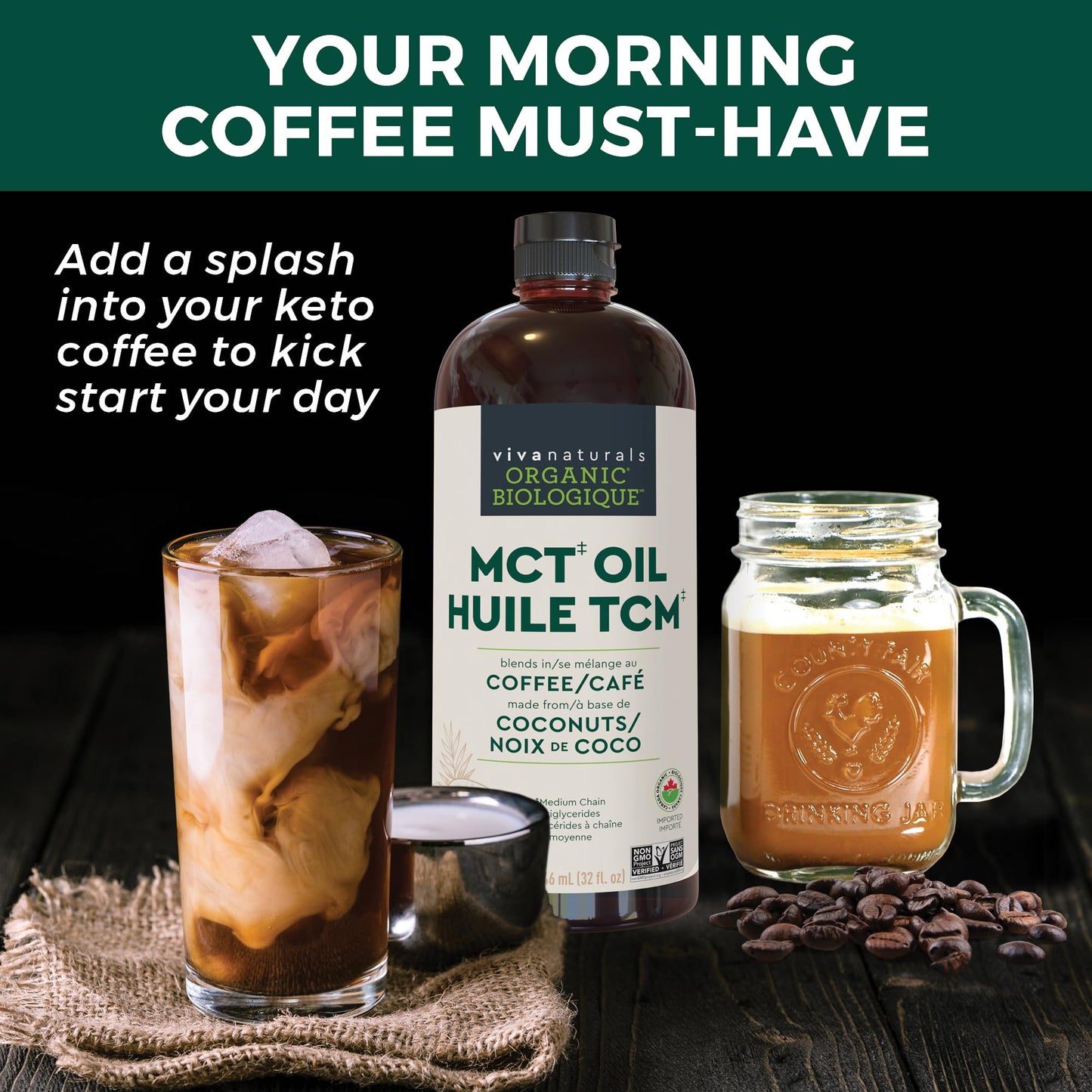 Viva Naturals Organic MCT Oil – 946 mL Pure Coconut Extract for Keto, Paleo & Vegan Diets