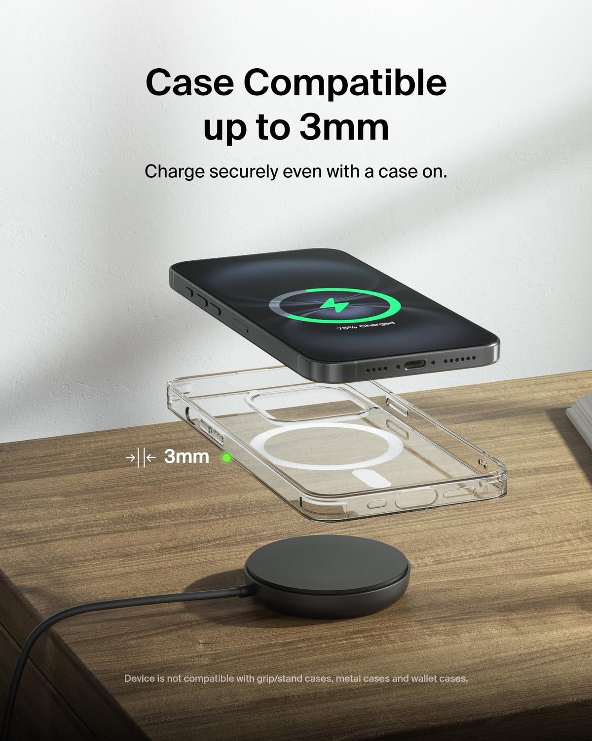 Belkin Magnetic Wireless Charging Pad 15W w/Pop-Up Stand - MagSafe-Compatible Qi2-Certified Wireless Charger for iPhone 17 Series, Samsung Galaxy S25 Series, AirPods (No PSU) - Black